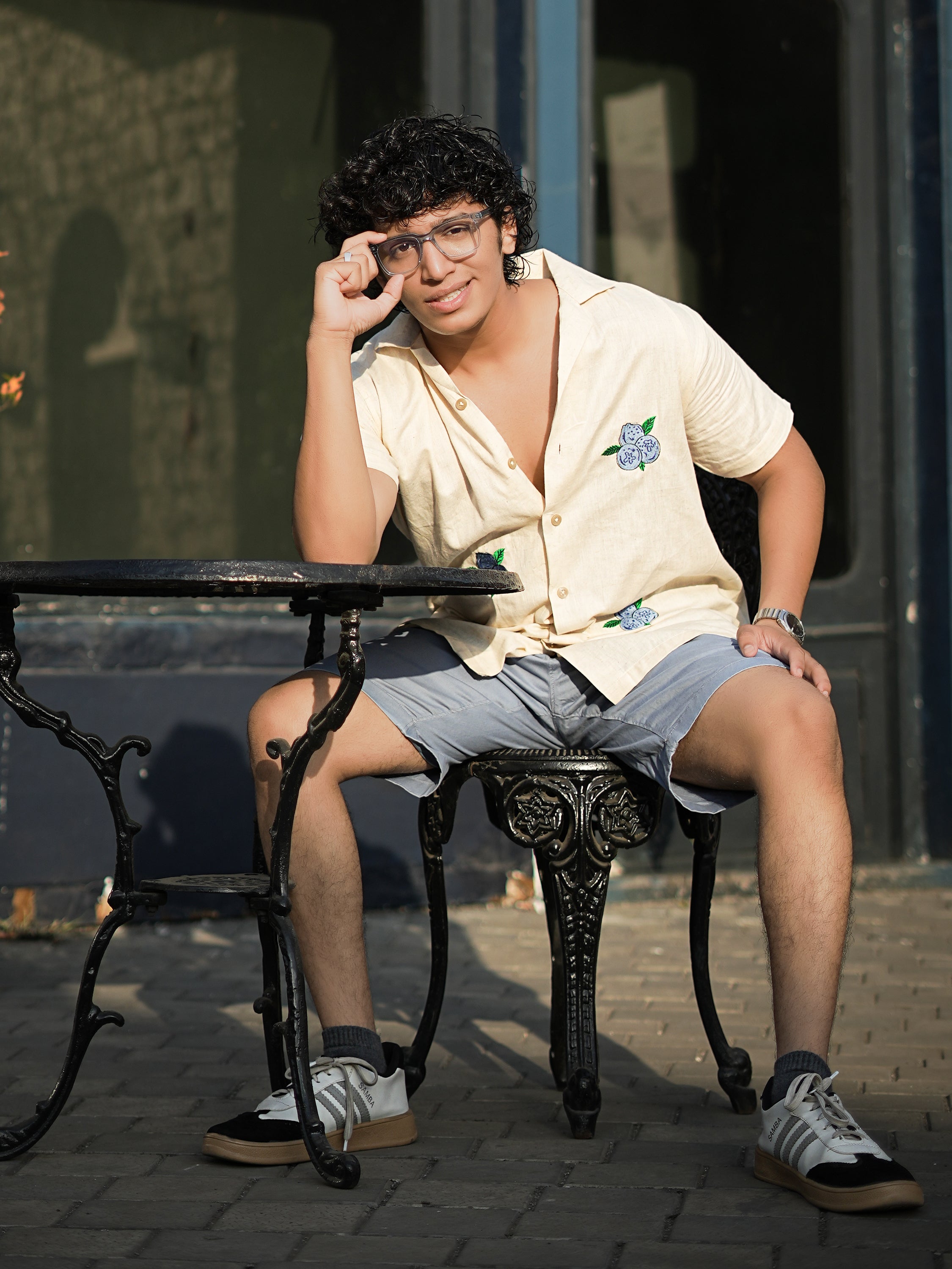 Blueberry Breeze Embroidery Linen Shirt