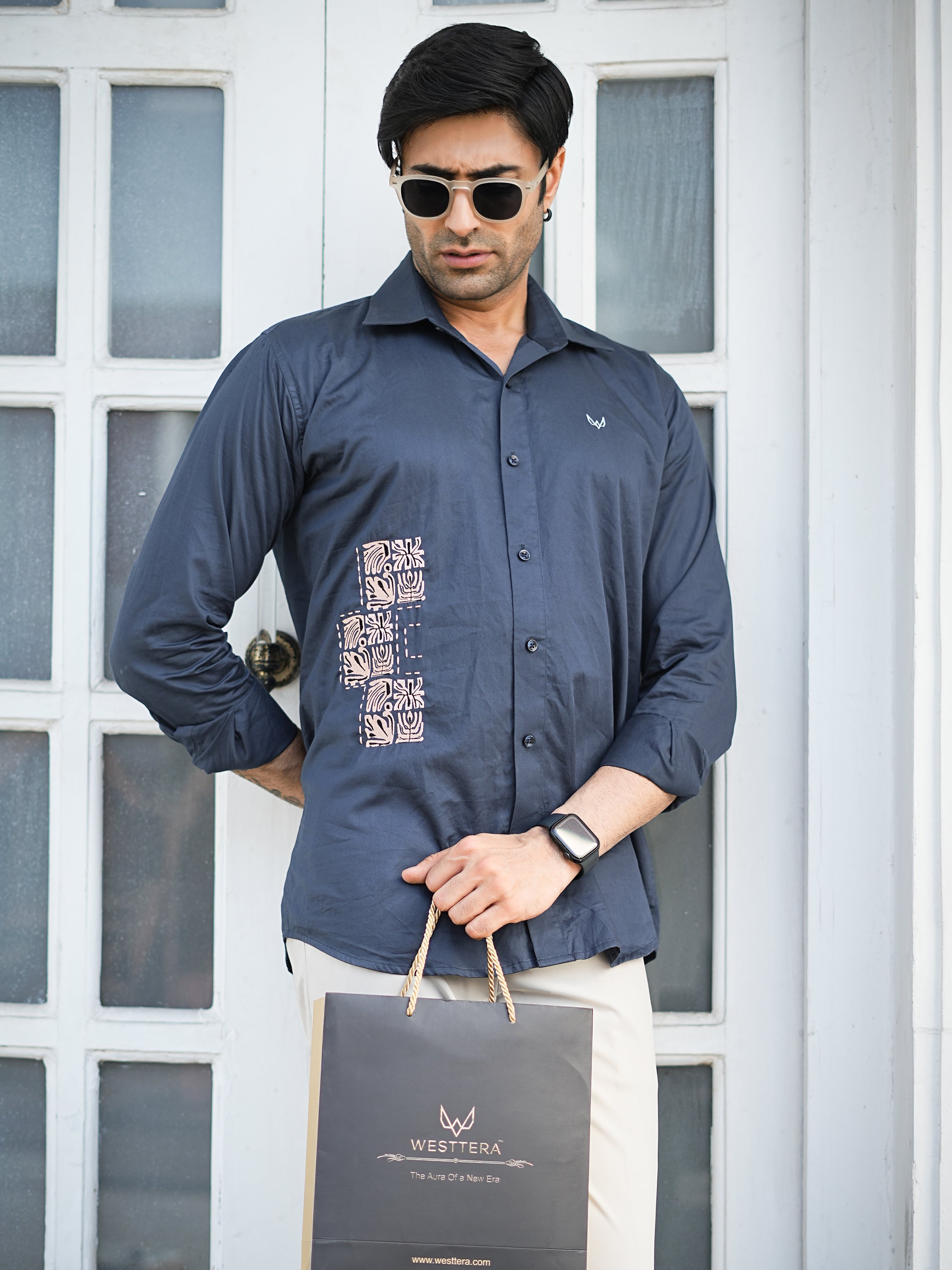 Abstract Motif Blue Shirt