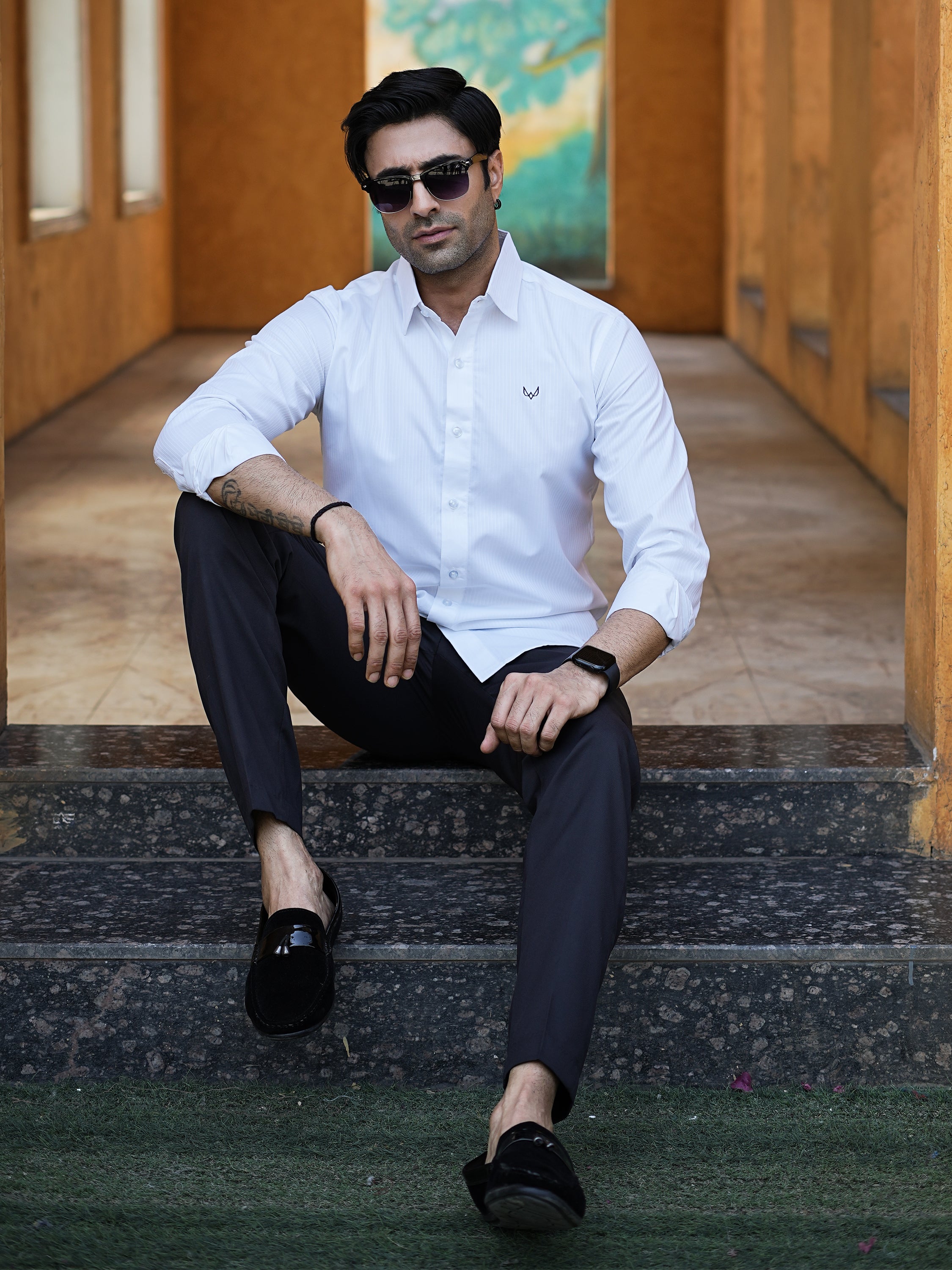 Striped White Formal Shirt