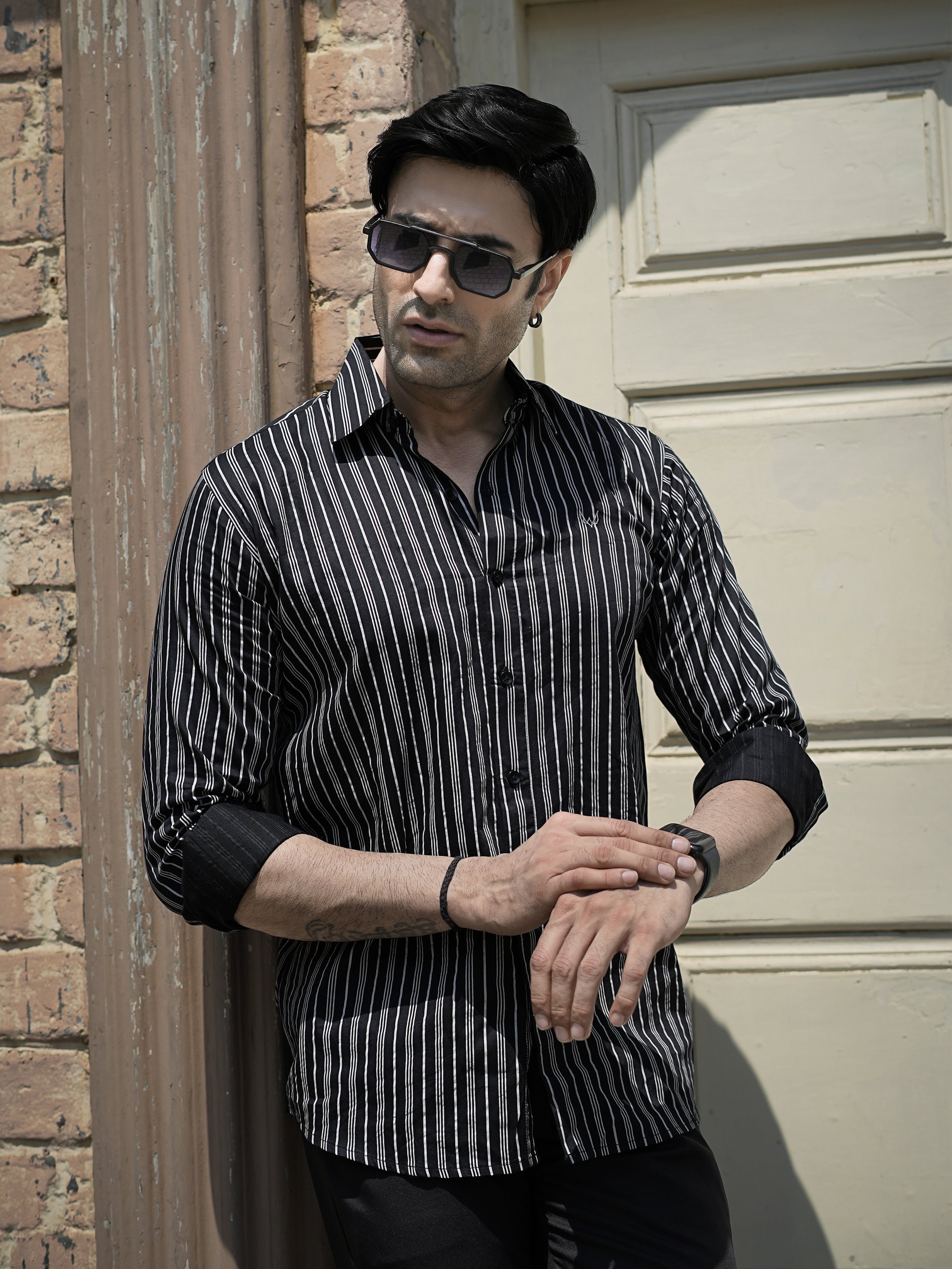 Black & White Striped Formal Shirt