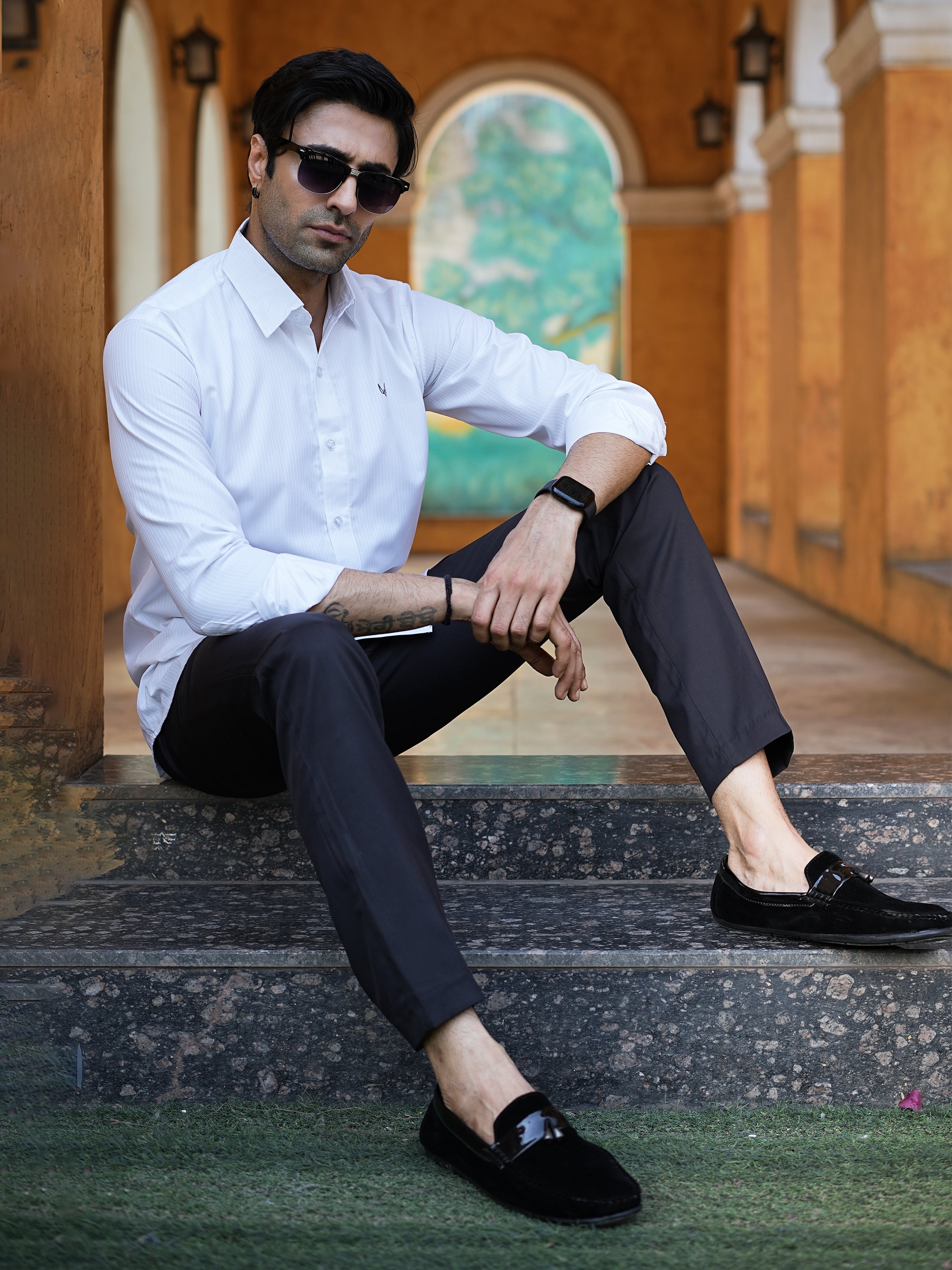 Striped White Formal Shirt