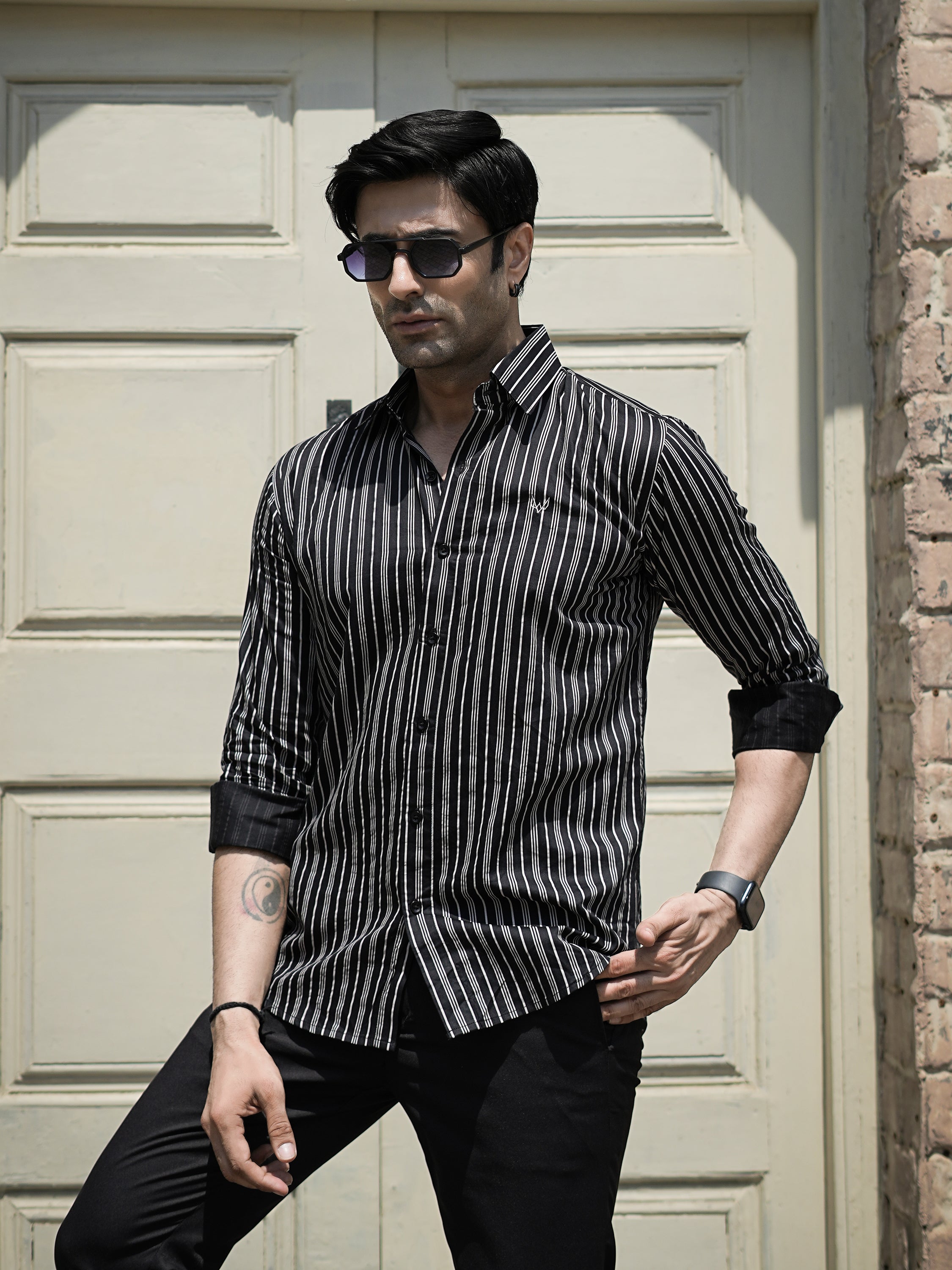 Black & White Striped Formal Shirt