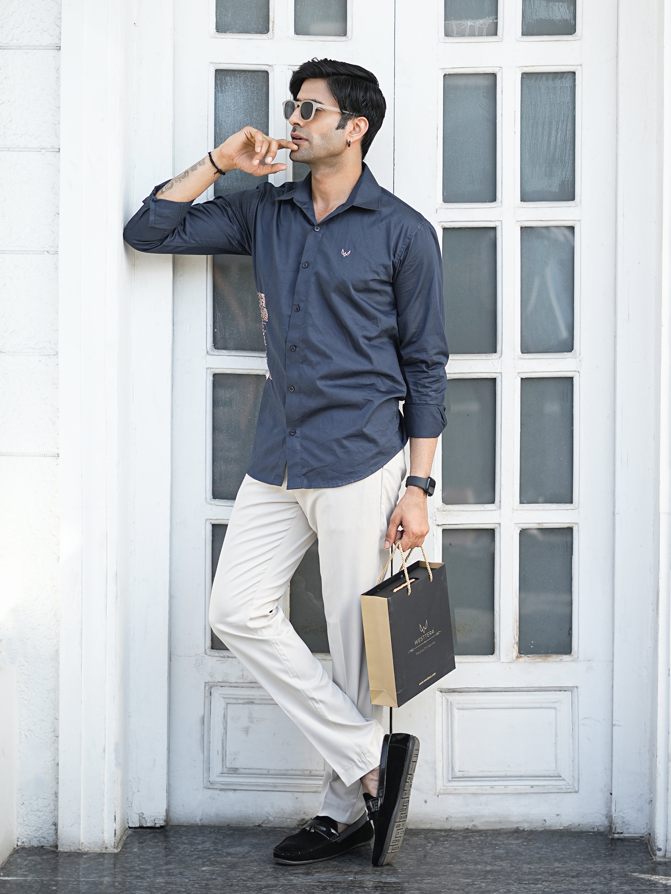 Abstract Motif Blue Shirt