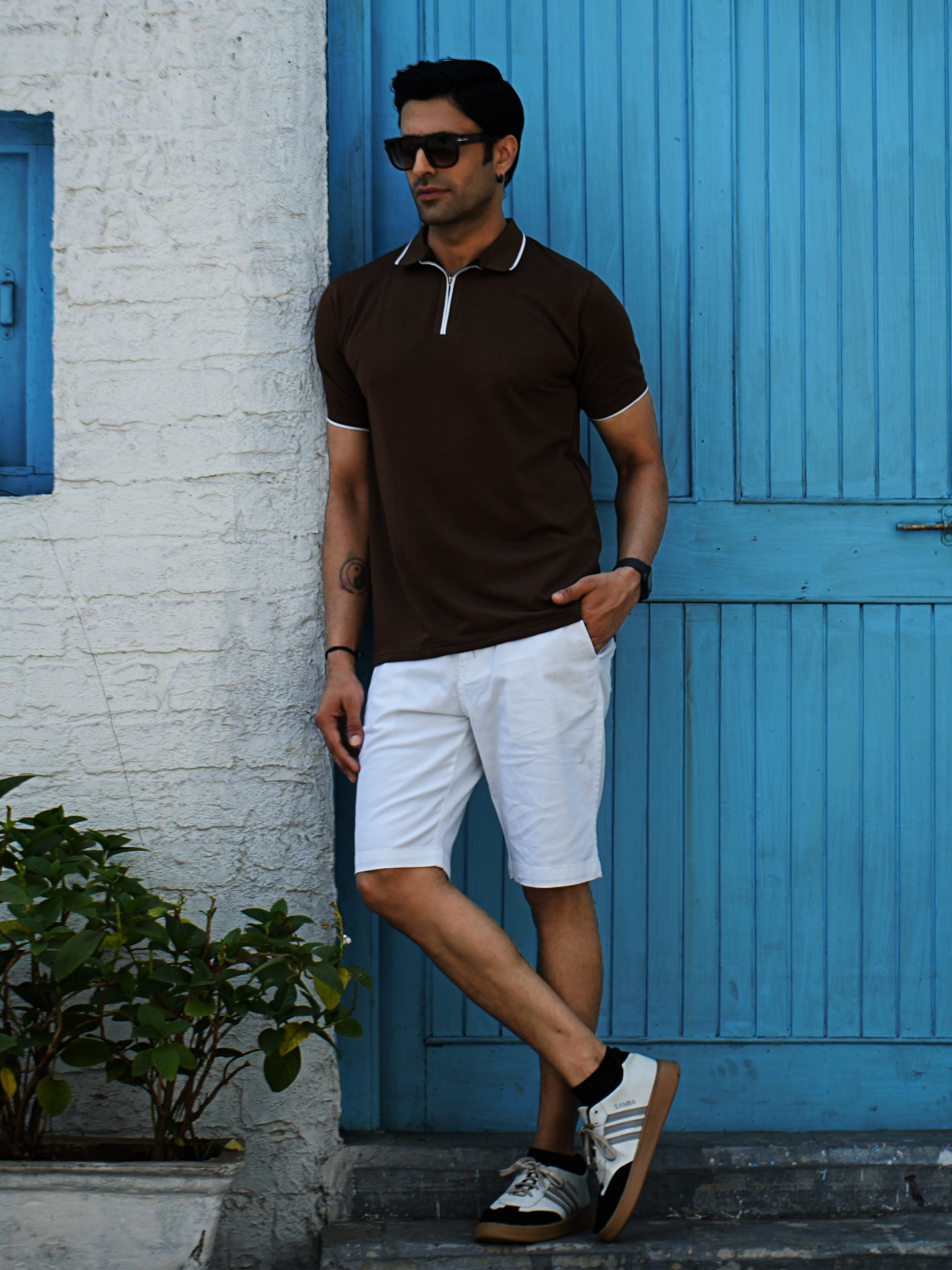 Classic Coffee Zip Polo T-Shirt