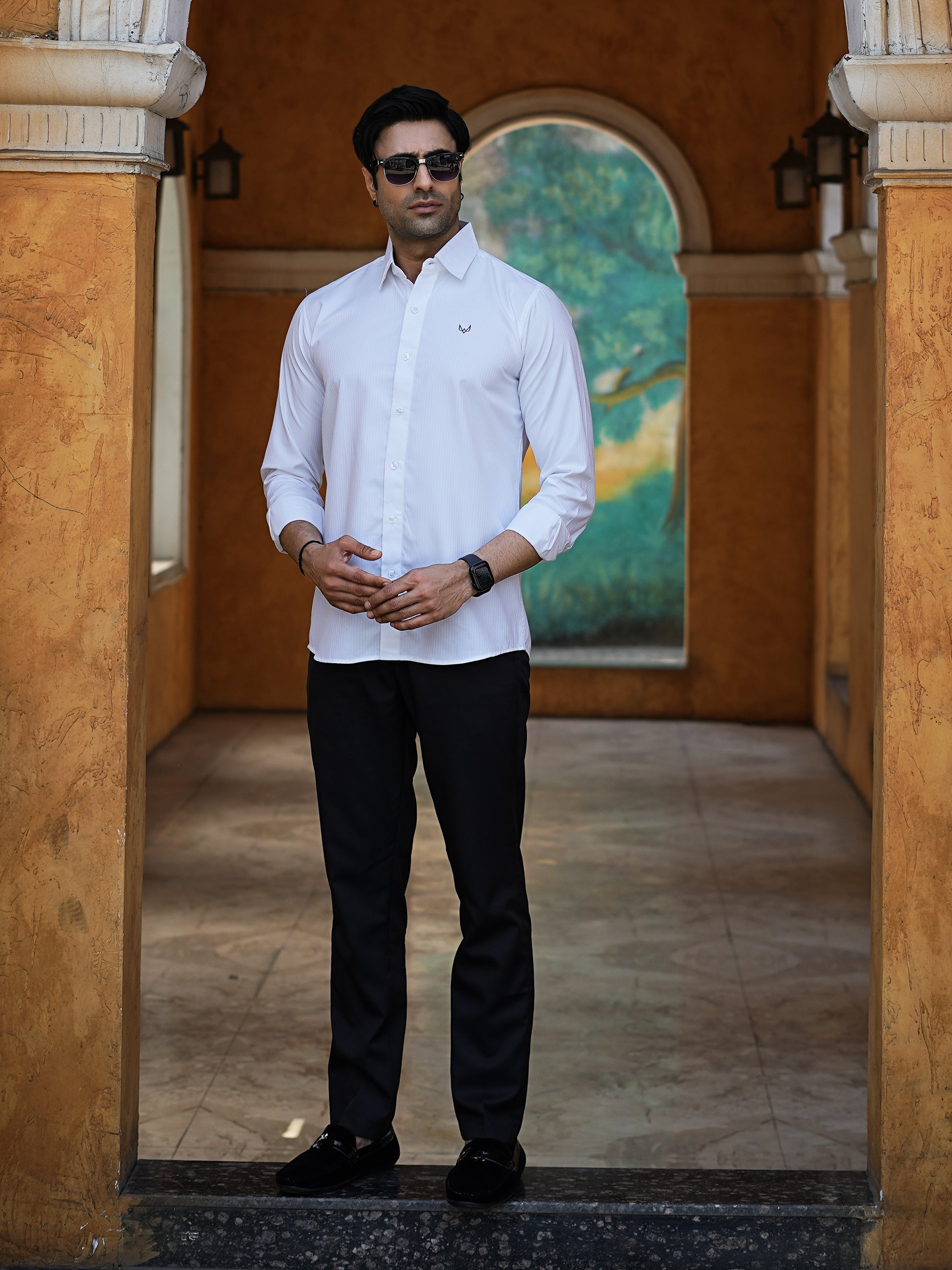 Striped White Formal Shirt