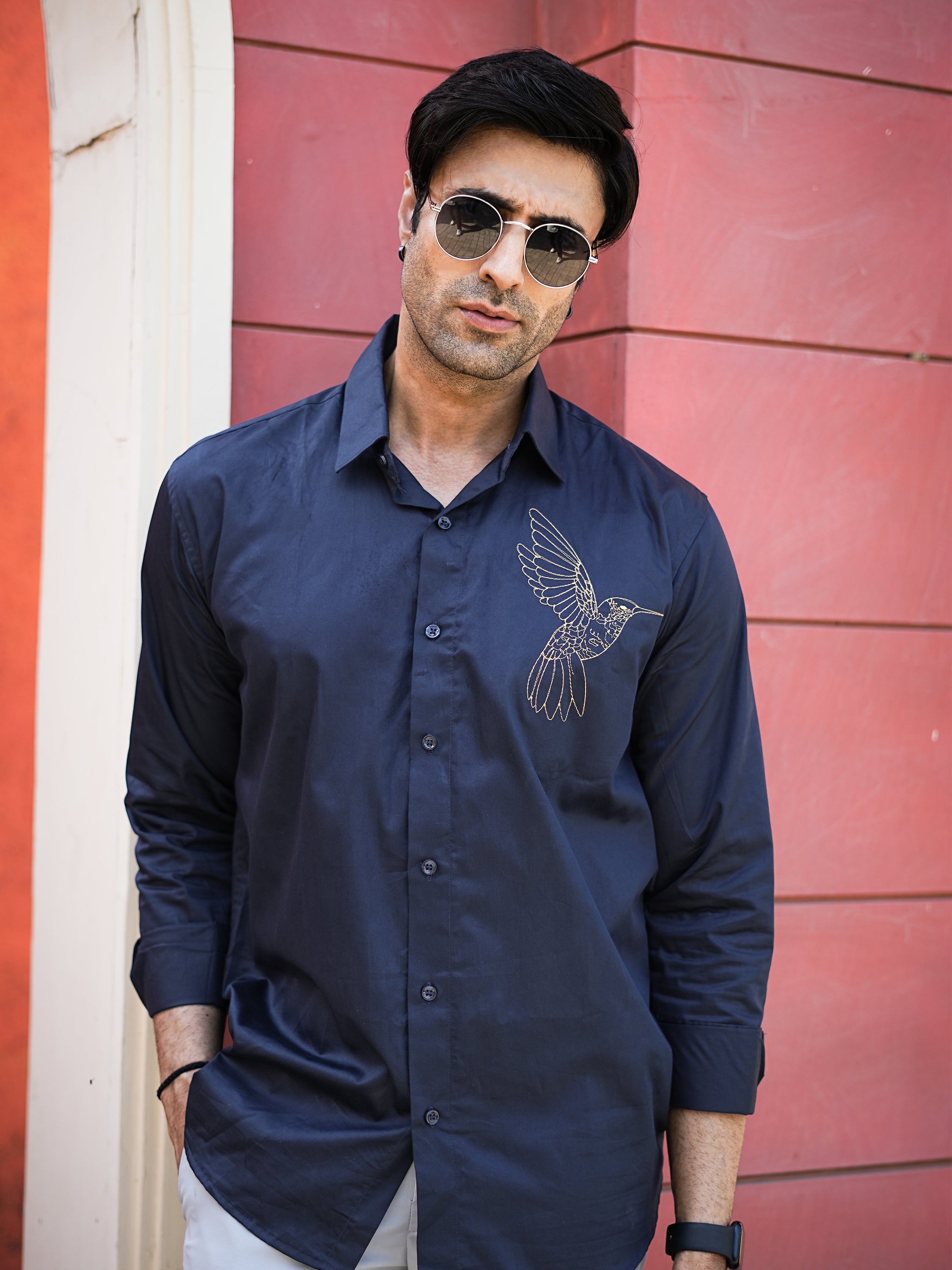 Dark Blue Hummingbird Shirt