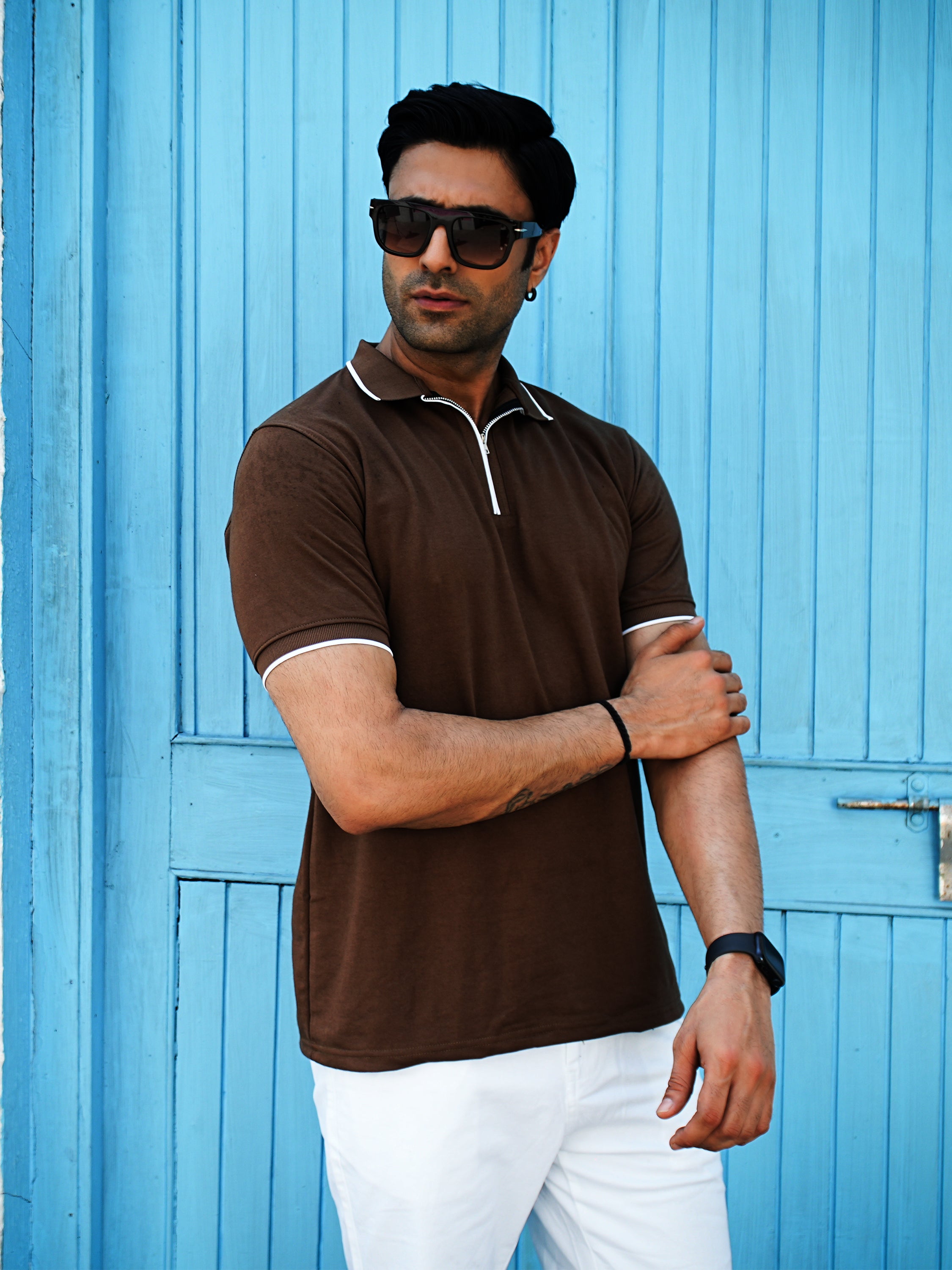 Classic Coffee Zip Polo T-Shirt