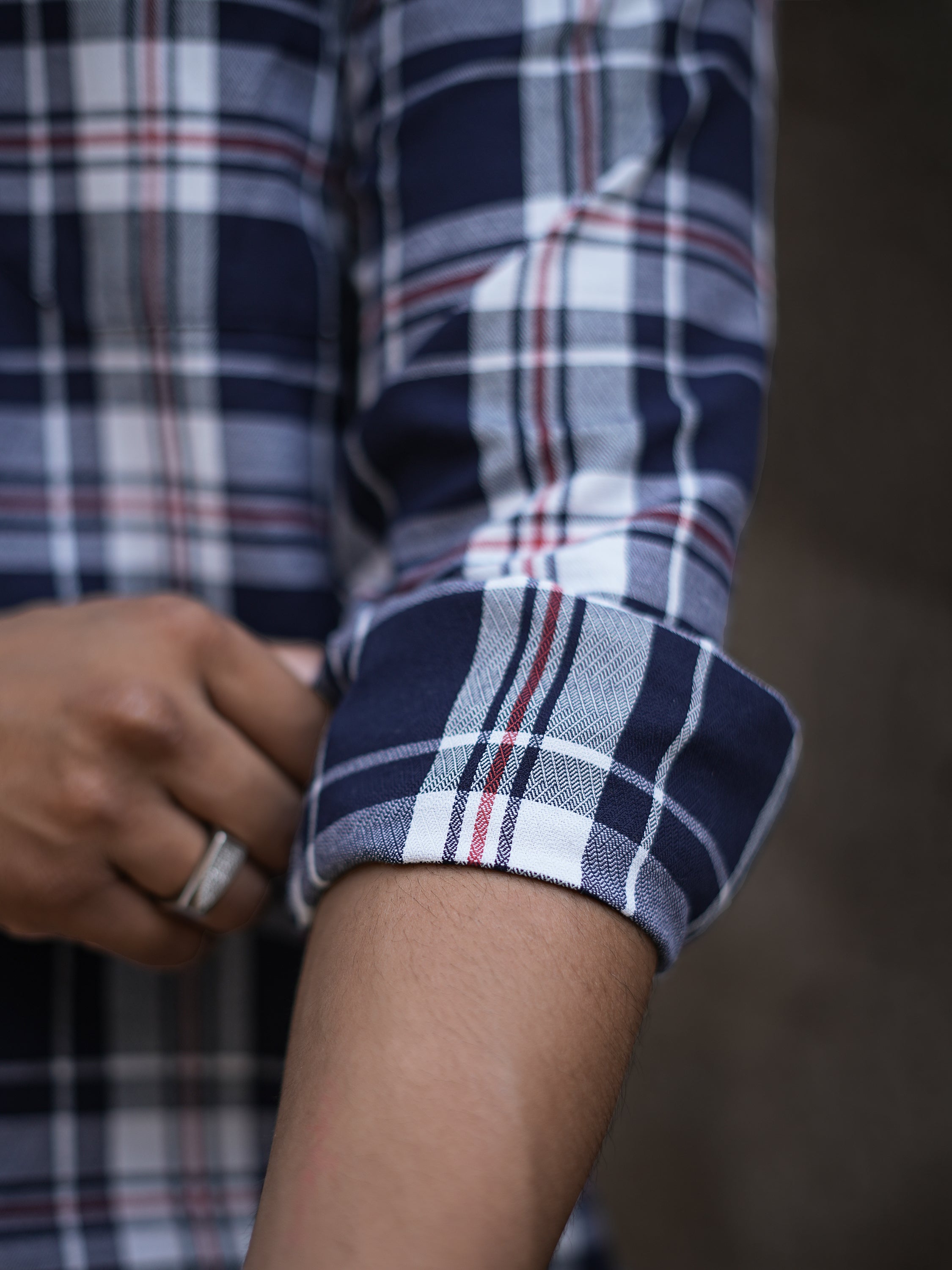 Navy Blue & White Plaid Shirt