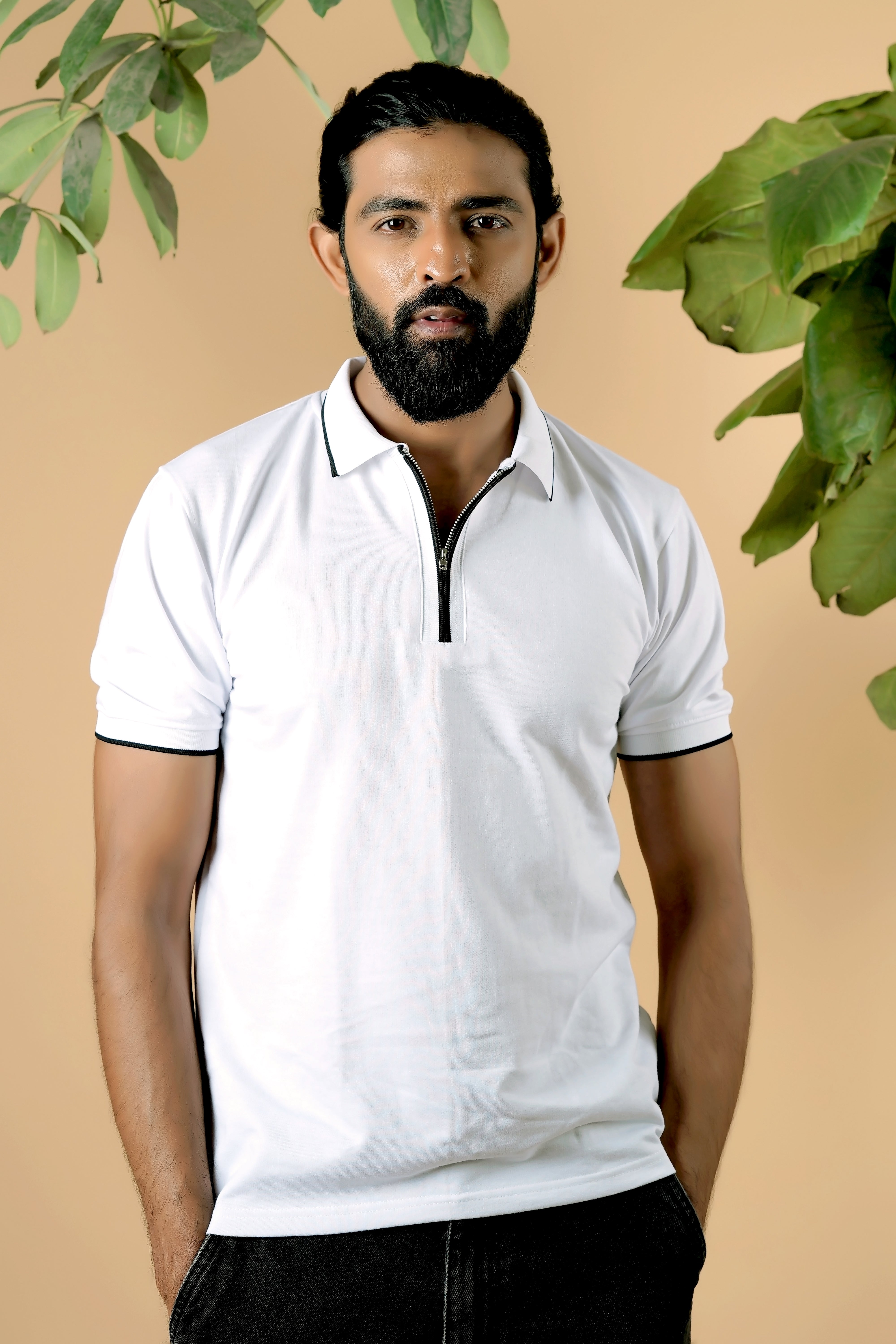 White Zip Polo T-Shirt