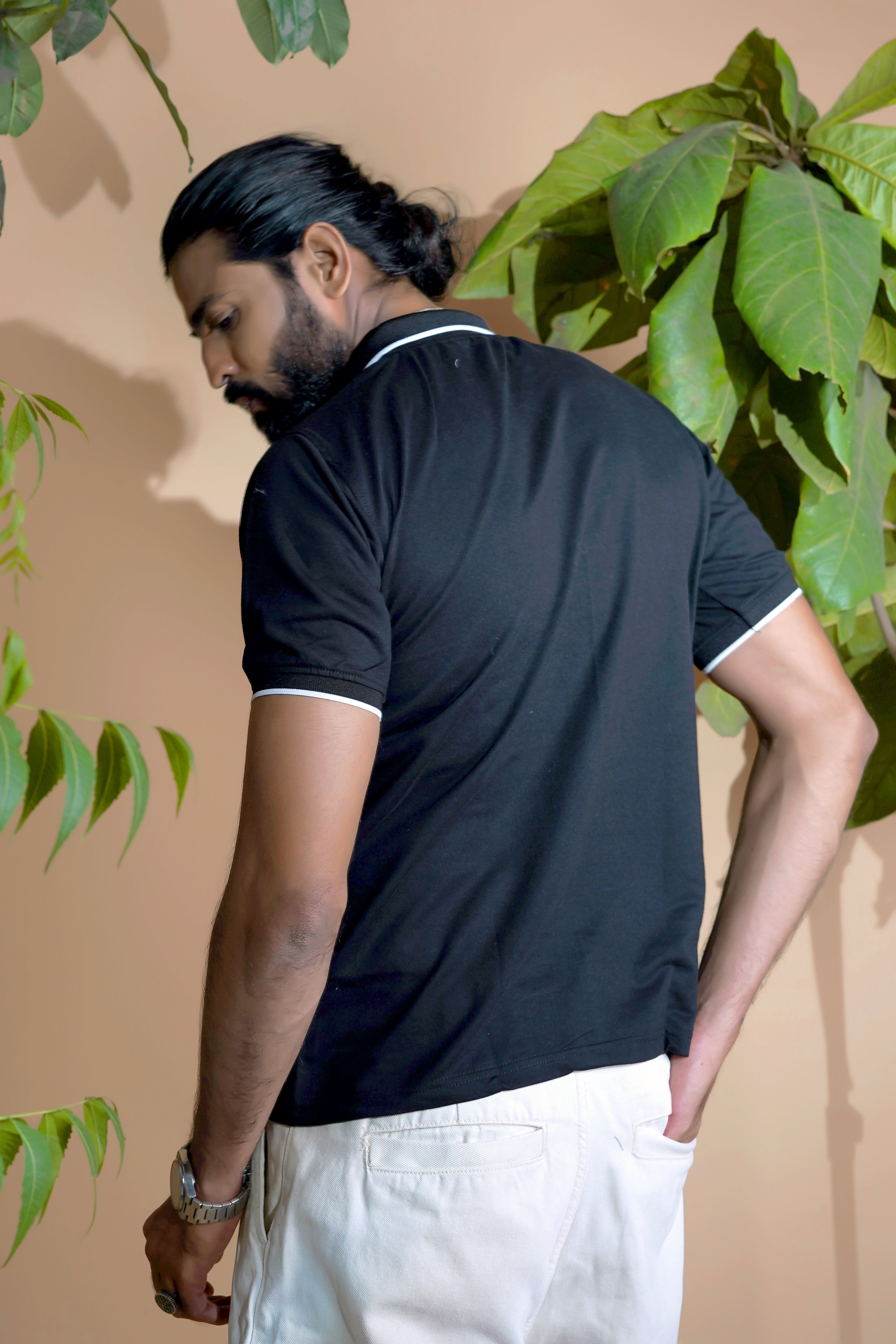 Charcoal Black Zip Polo T-Shirt