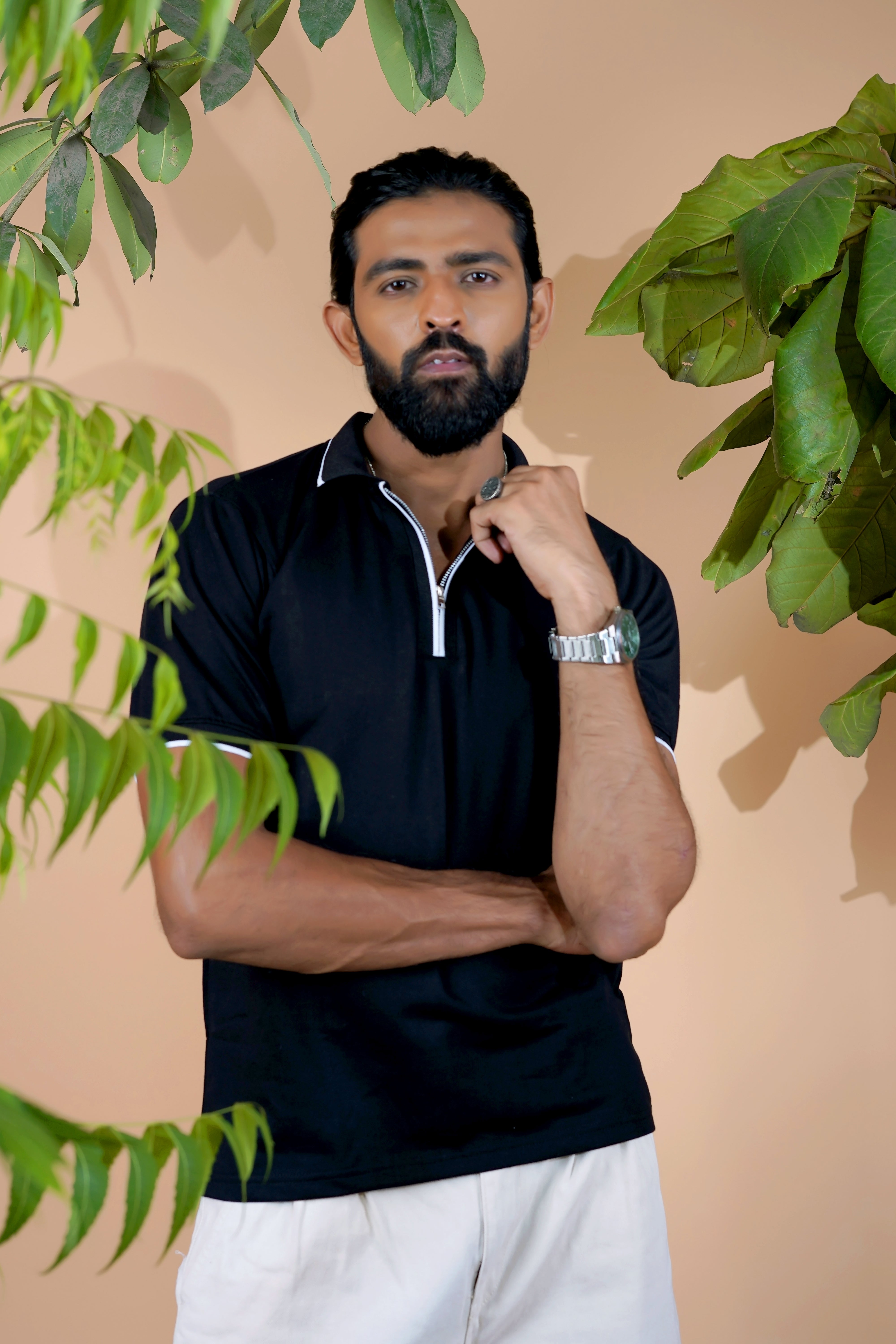 Charcoal Black Zip Polo T-Shirt