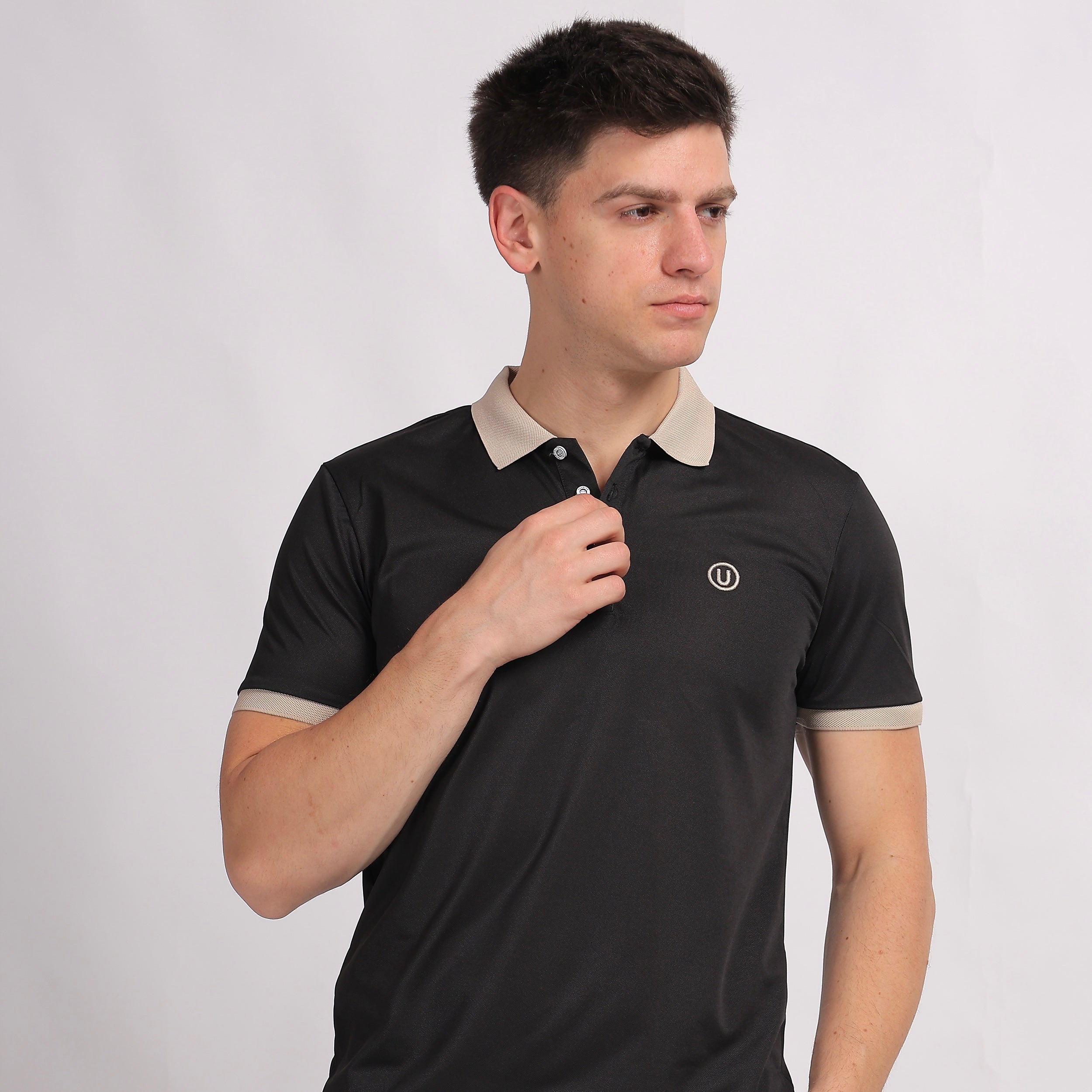 Beige Contrast Collar Polo