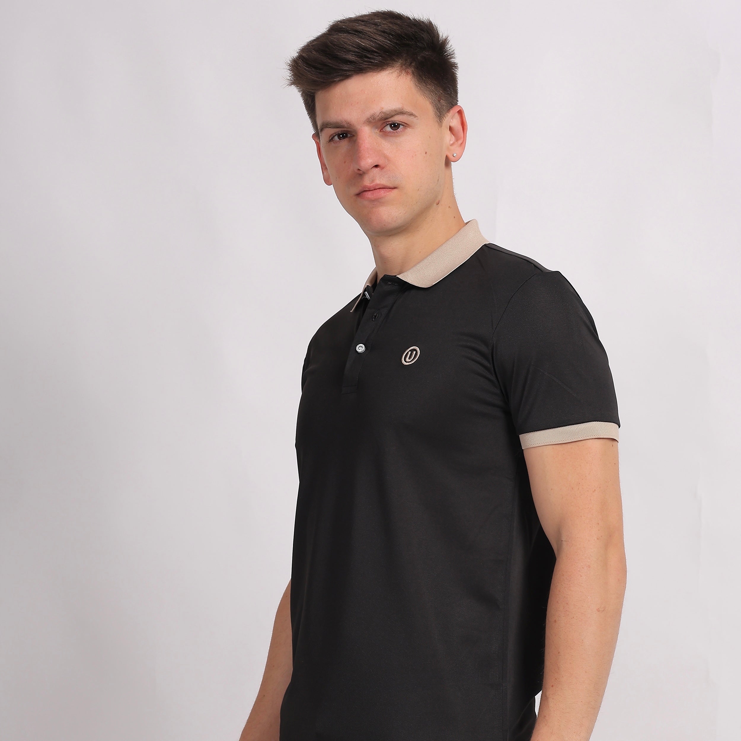 Beige Contrast Collar Polo