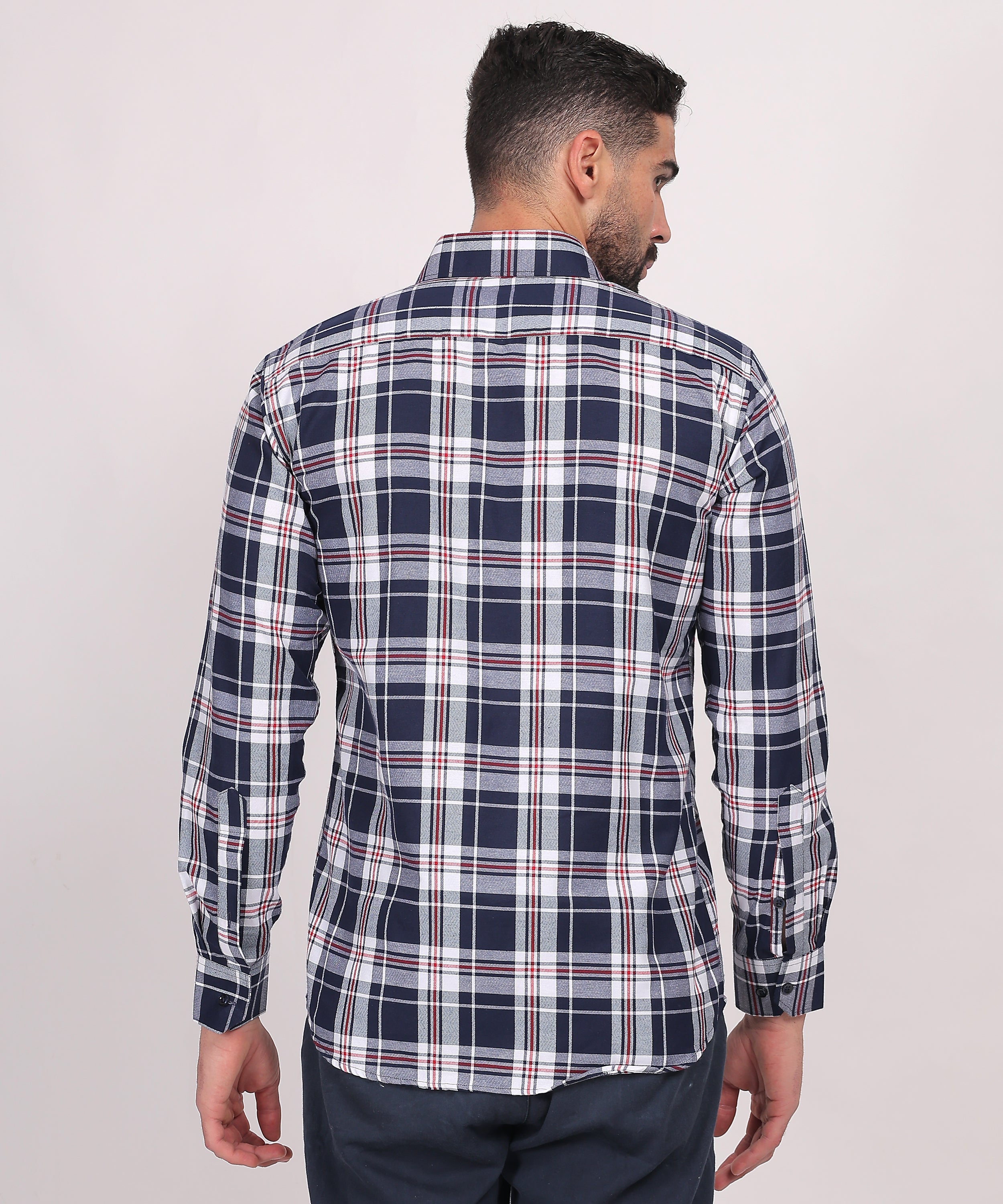 Navy Blue & White Plaid Shirt