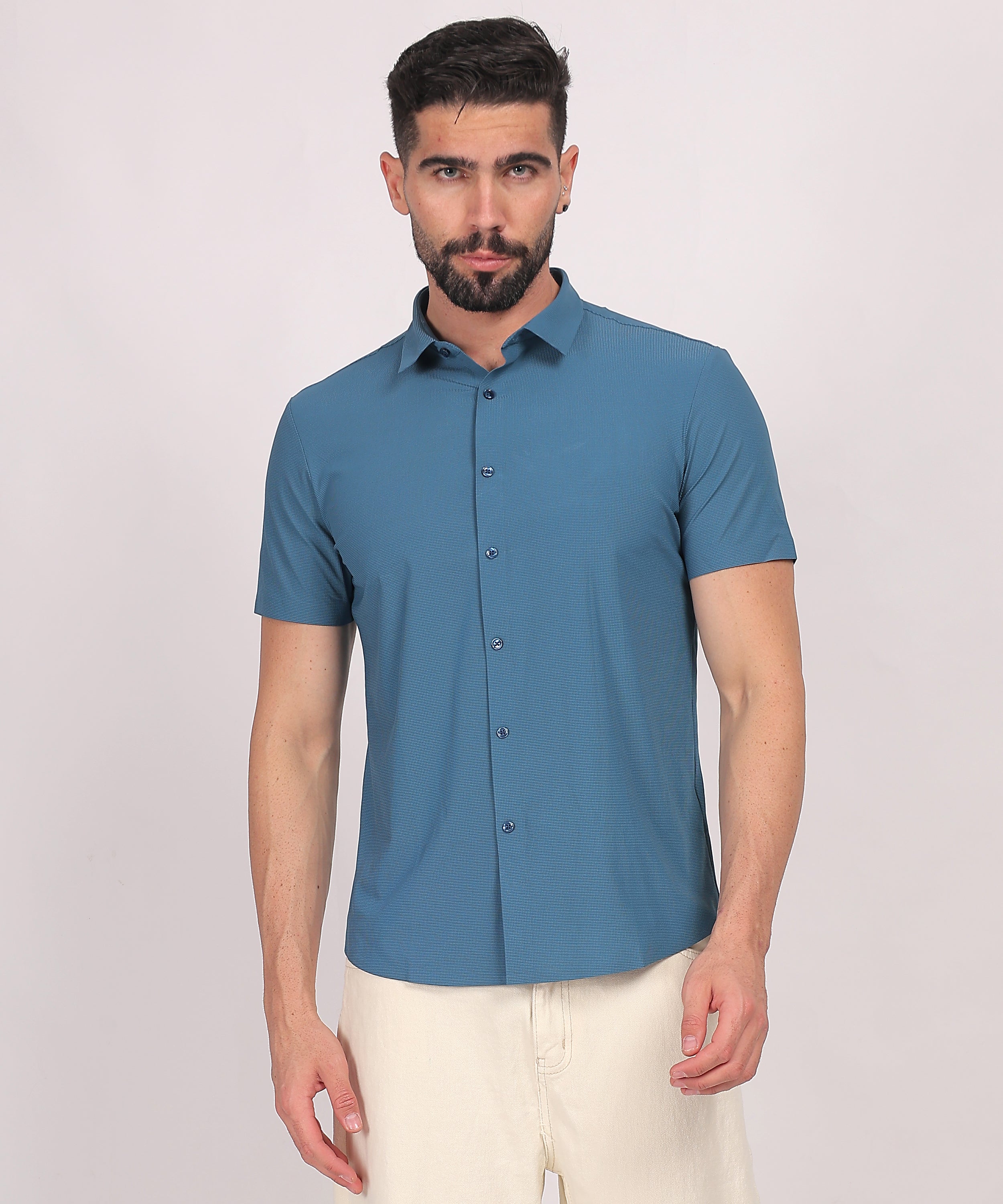Ocean Blue Stitchless Short Sleeve Shirt