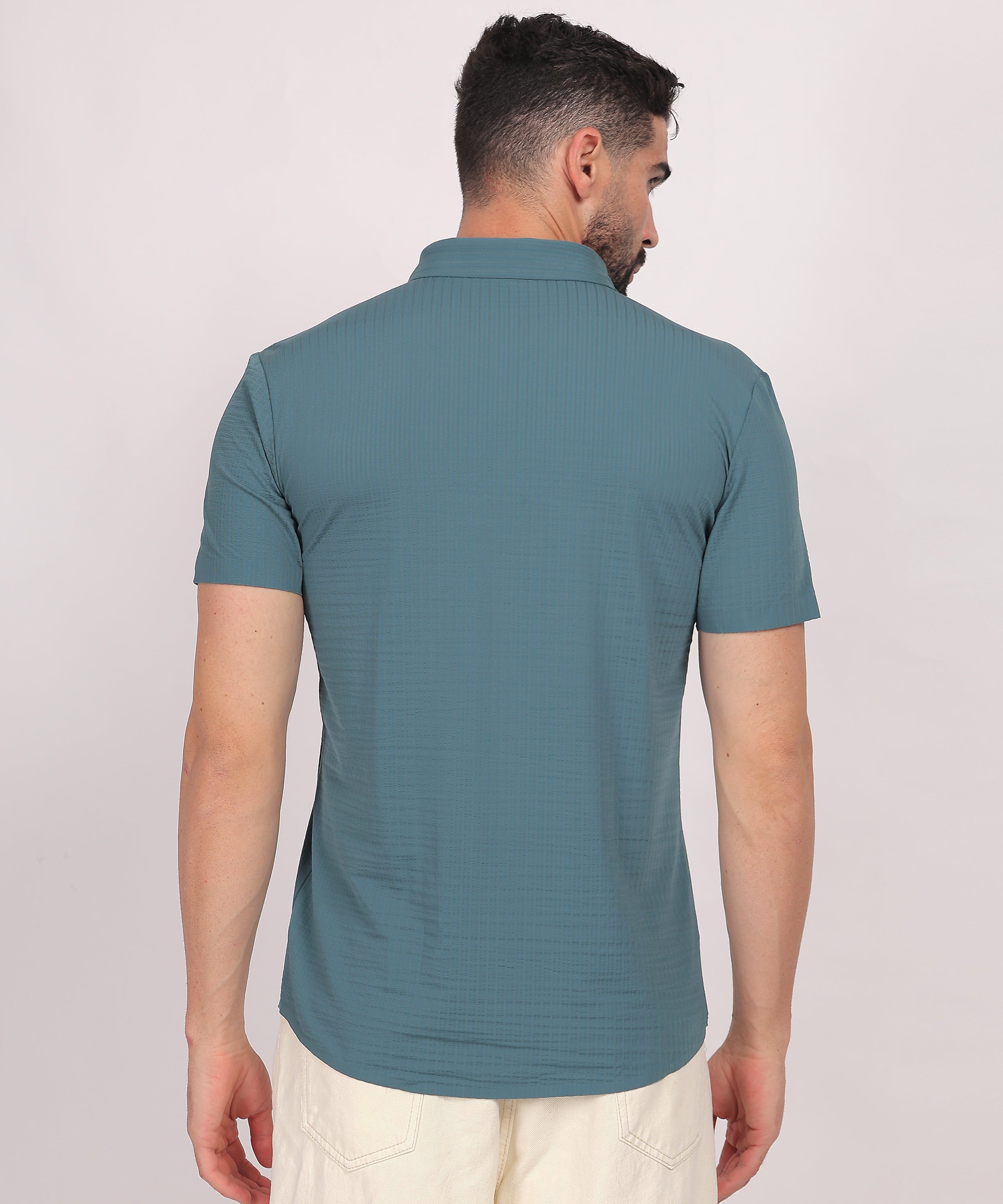 Teal Stitchless Textured Short Sleeve Shirt