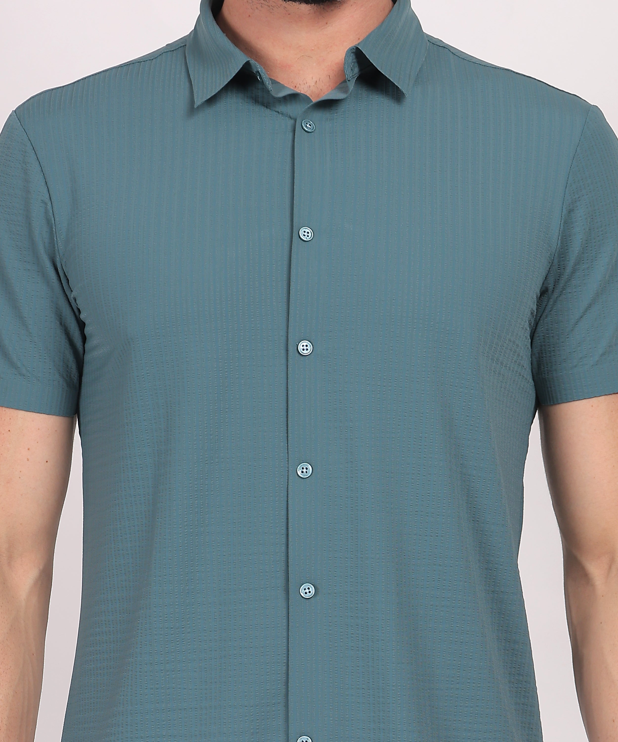 Teal Stitchless Textured Short Sleeve Shirt