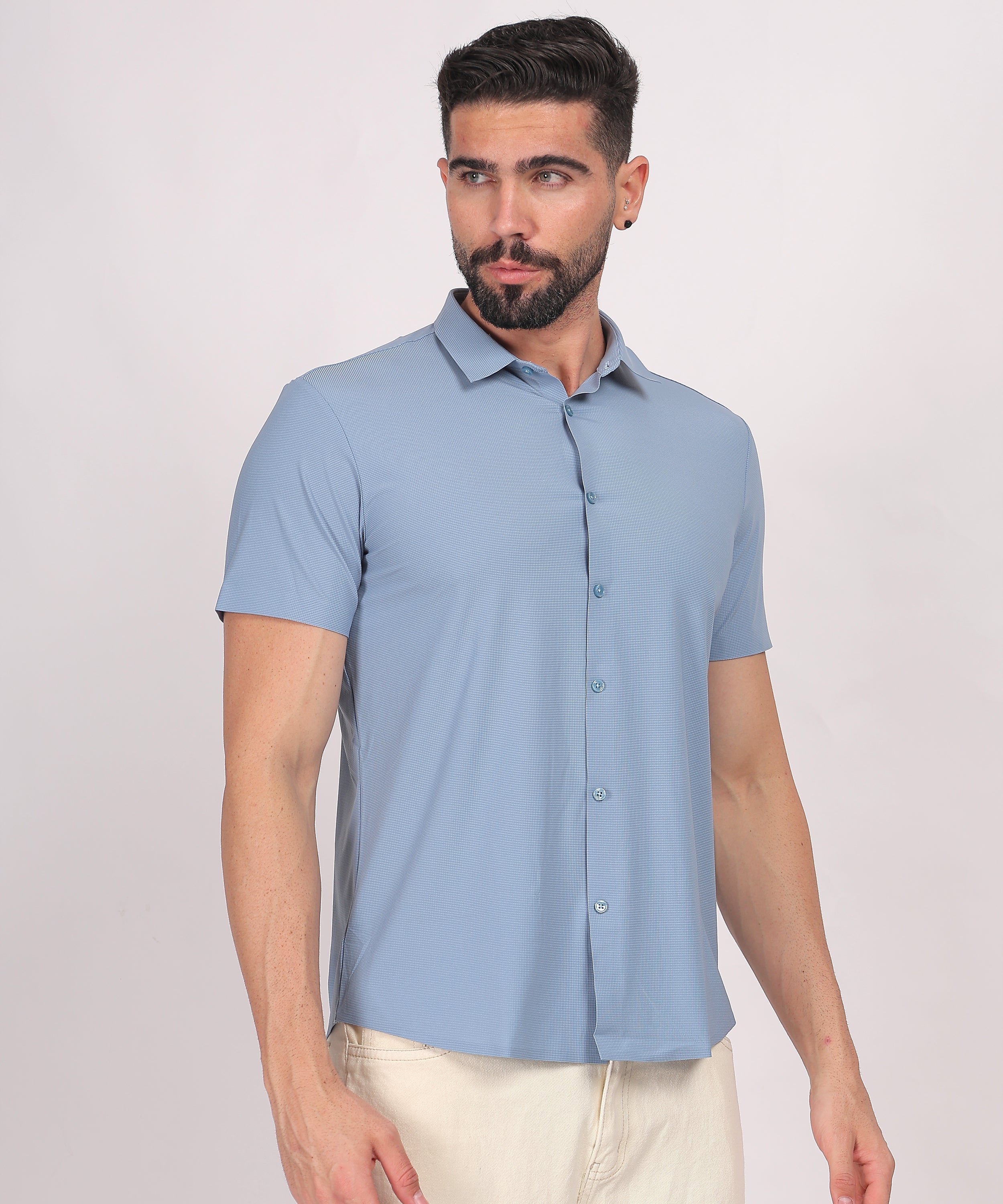 Sky Blue Stitchless Short Sleeve Shirt