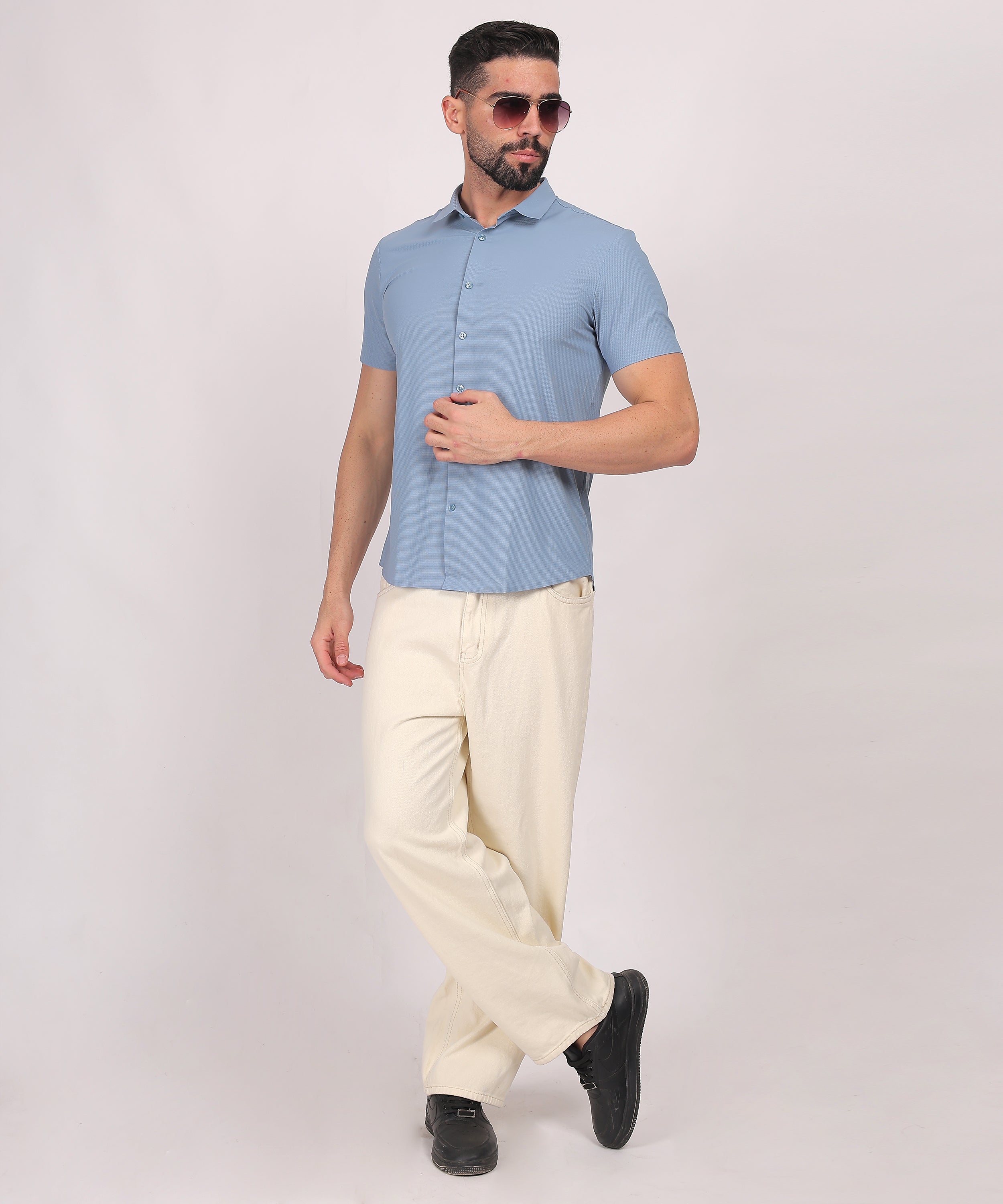 Sky Blue Stitchless Short Sleeve Shirt