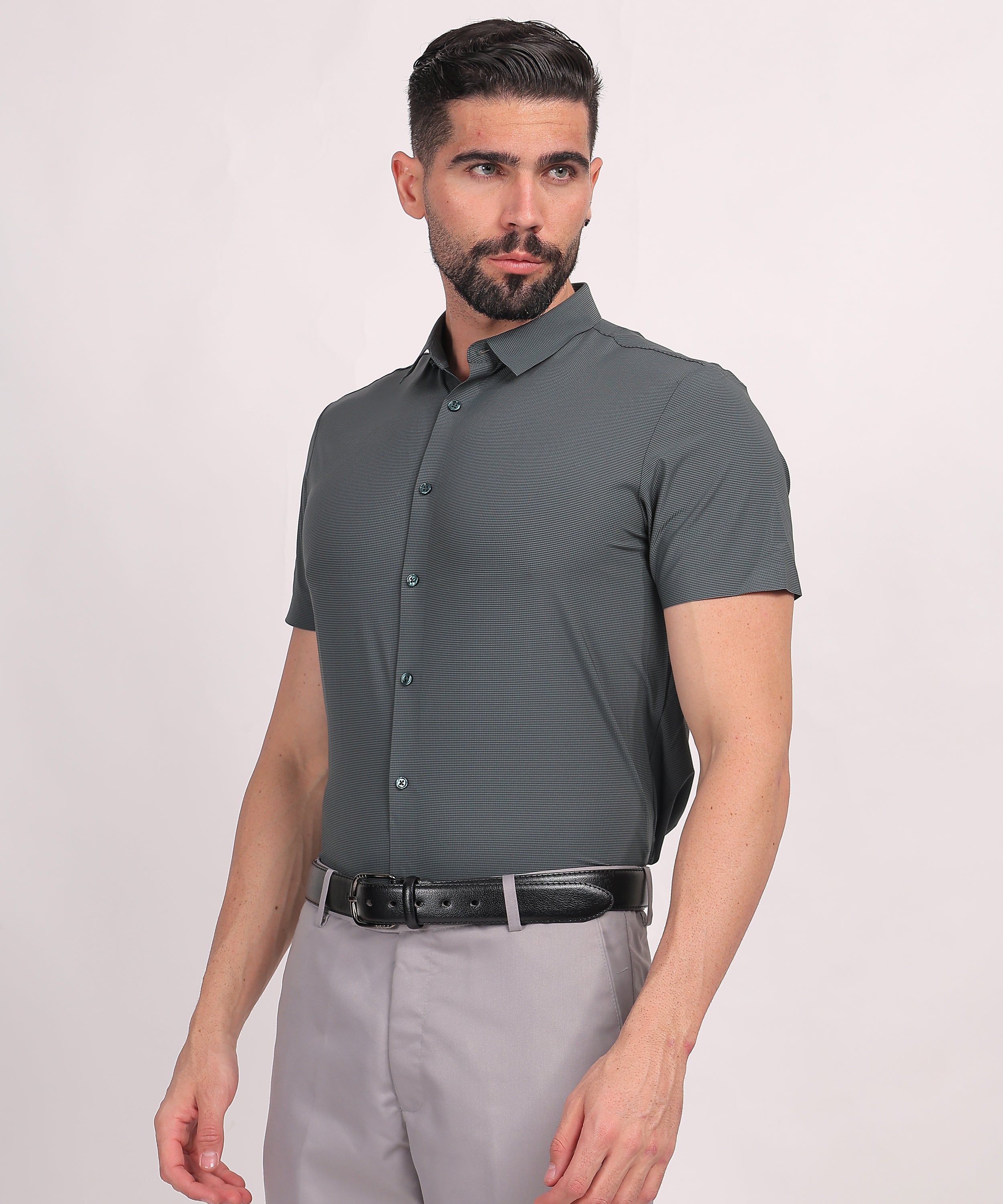 Dark Olive Green Stitchless Short Sleeve Shirt