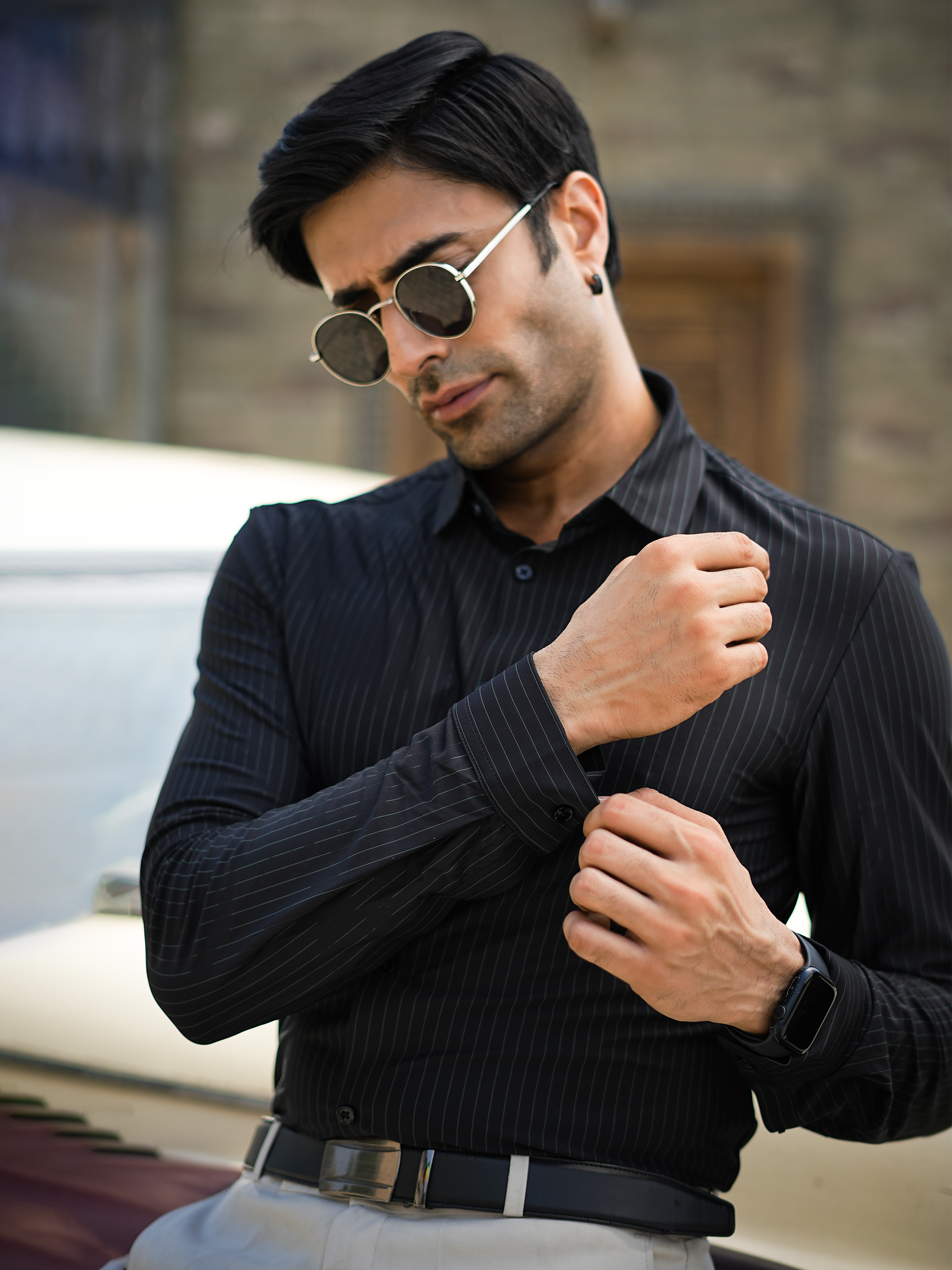 Stitchless Charcoal Black Pinstripe Shirt