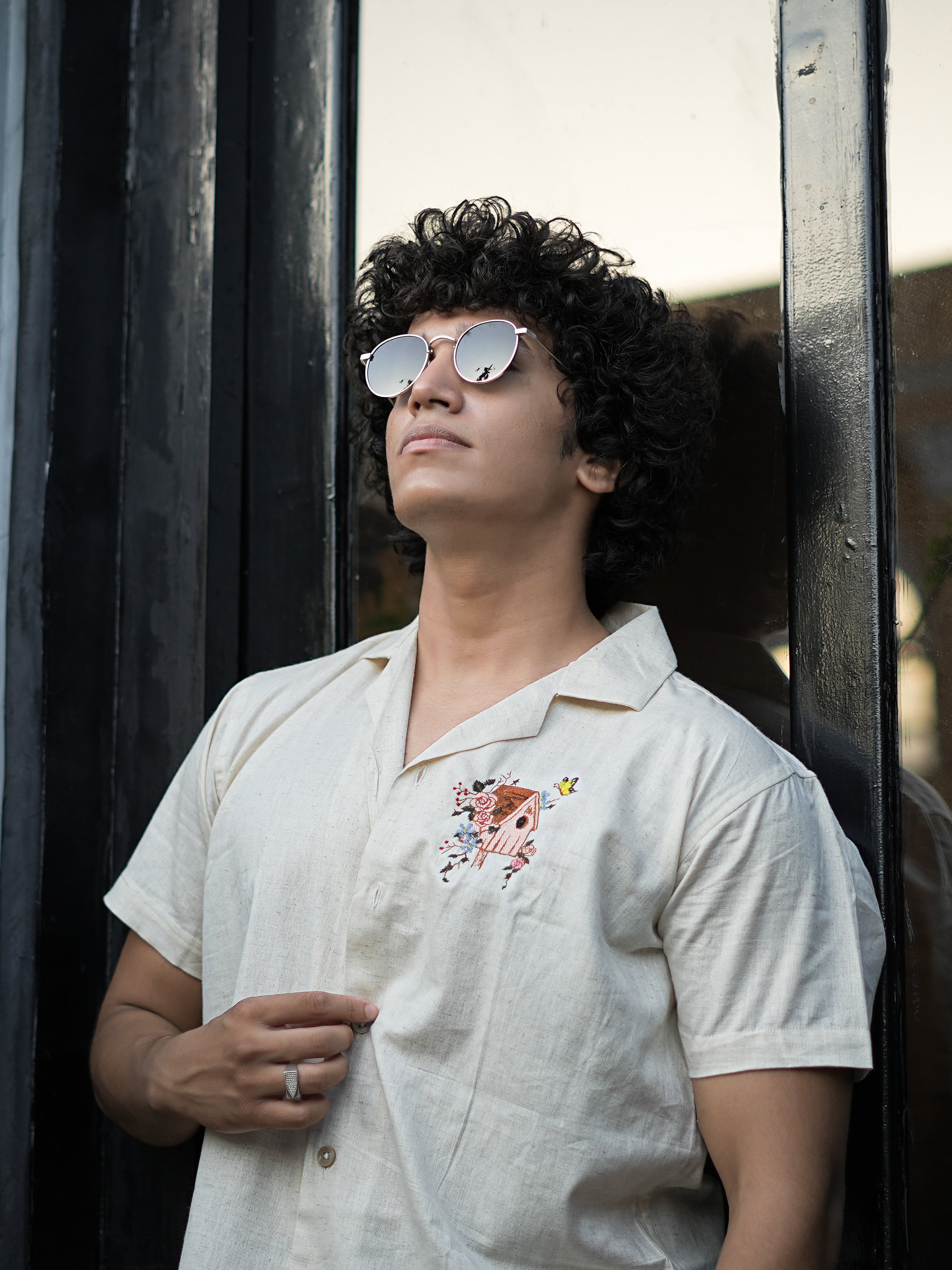 Birdhouse Blossom Embroidery Linen Shirt