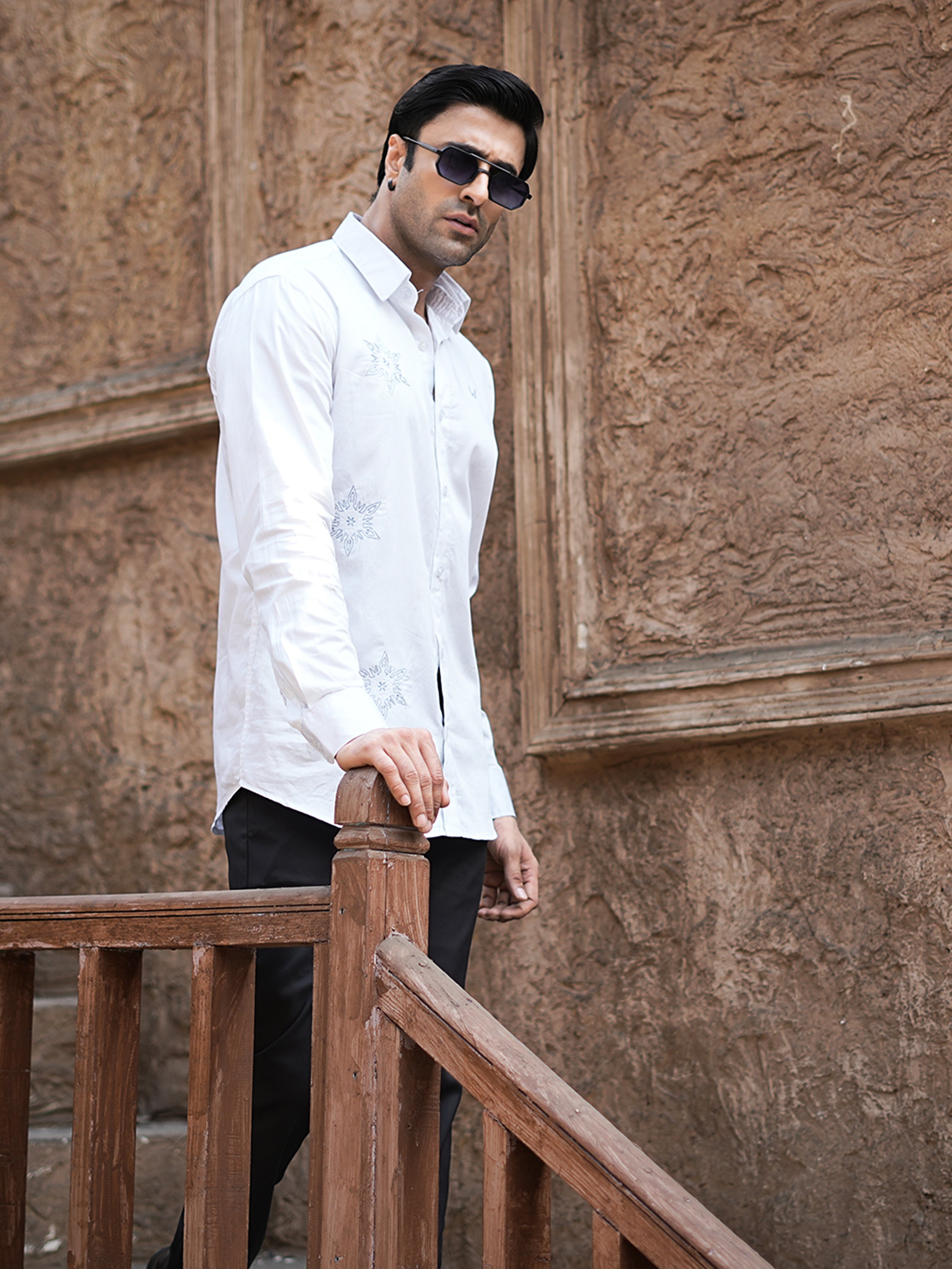 Embroidered Motif White Shirt