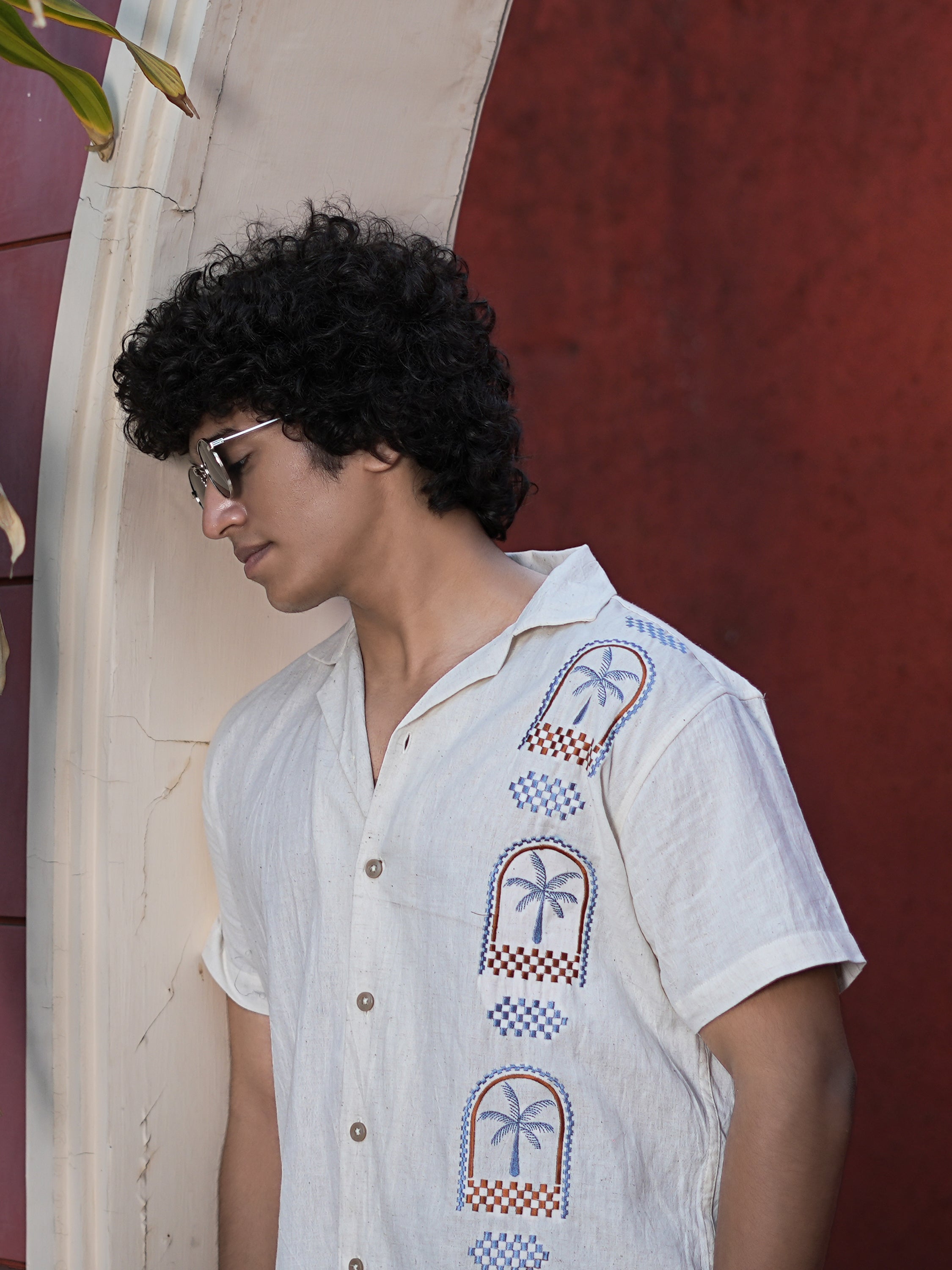 Palm Paradise Embroidery Linen Shirt