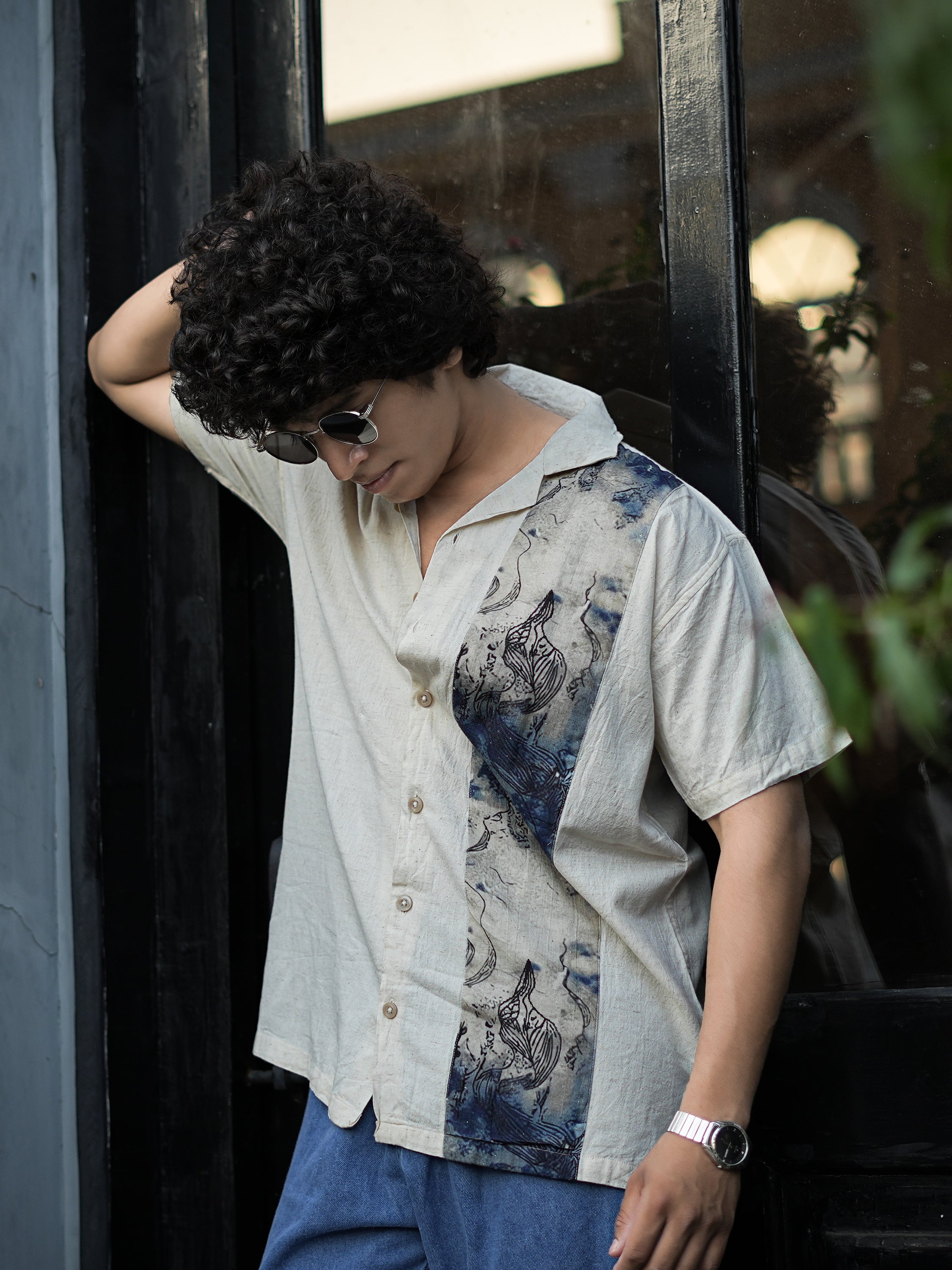 Abstract Ink Panel Linen Shirt