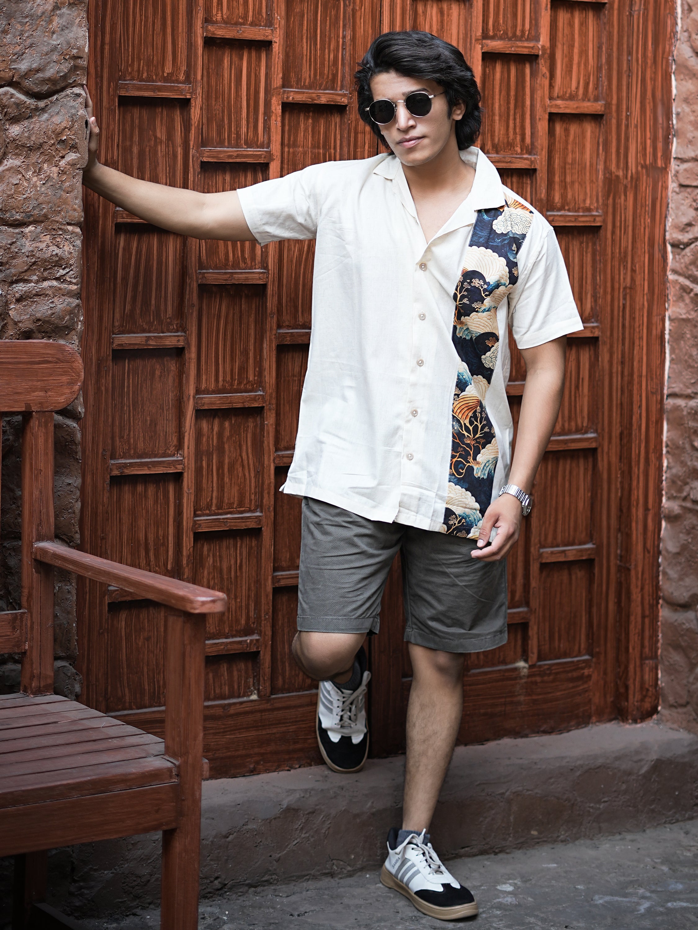 Ocean Current Panel Linen Shirt