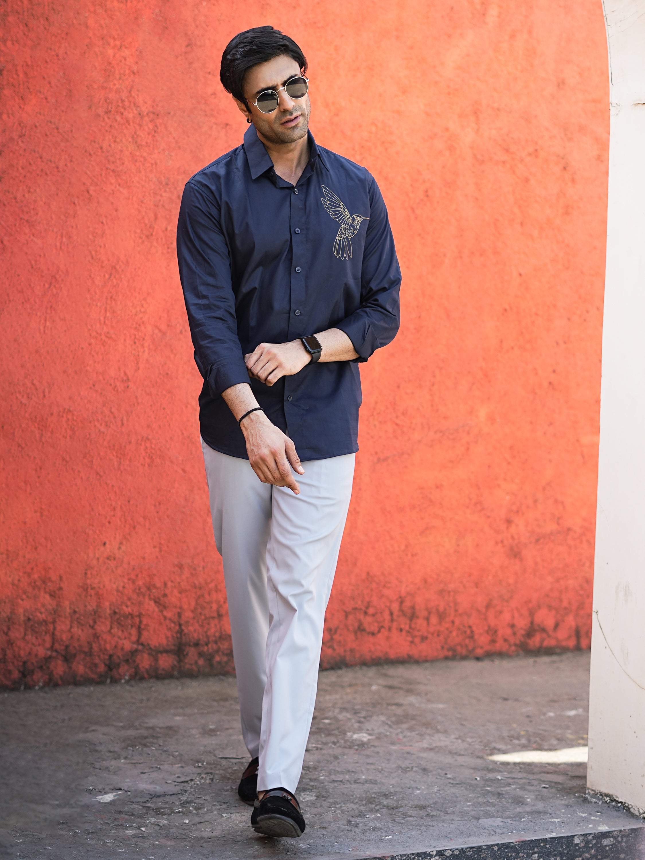 Dark Blue Hummingbird Shirt