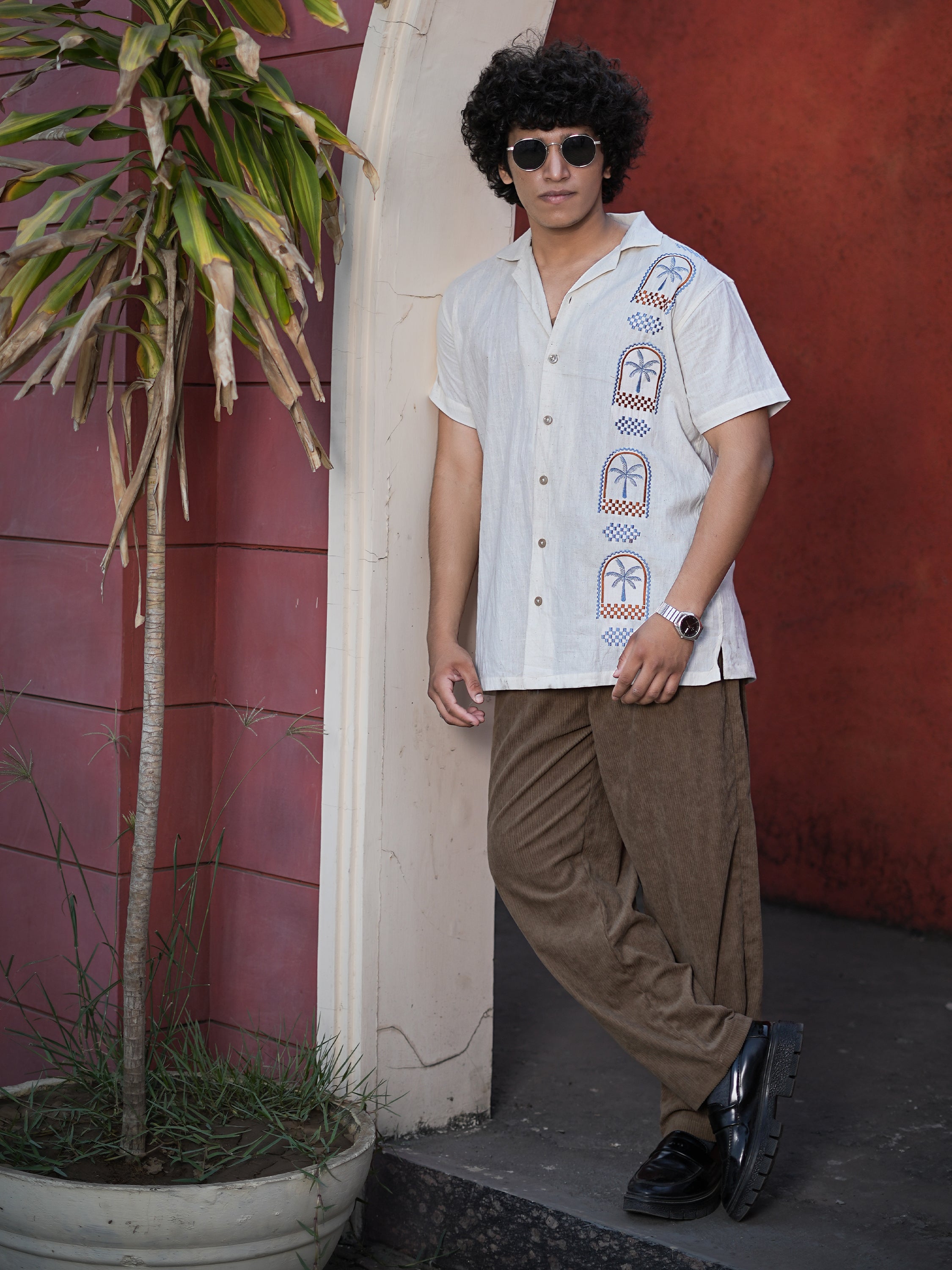Palm Paradise Embroidery Linen Shirt