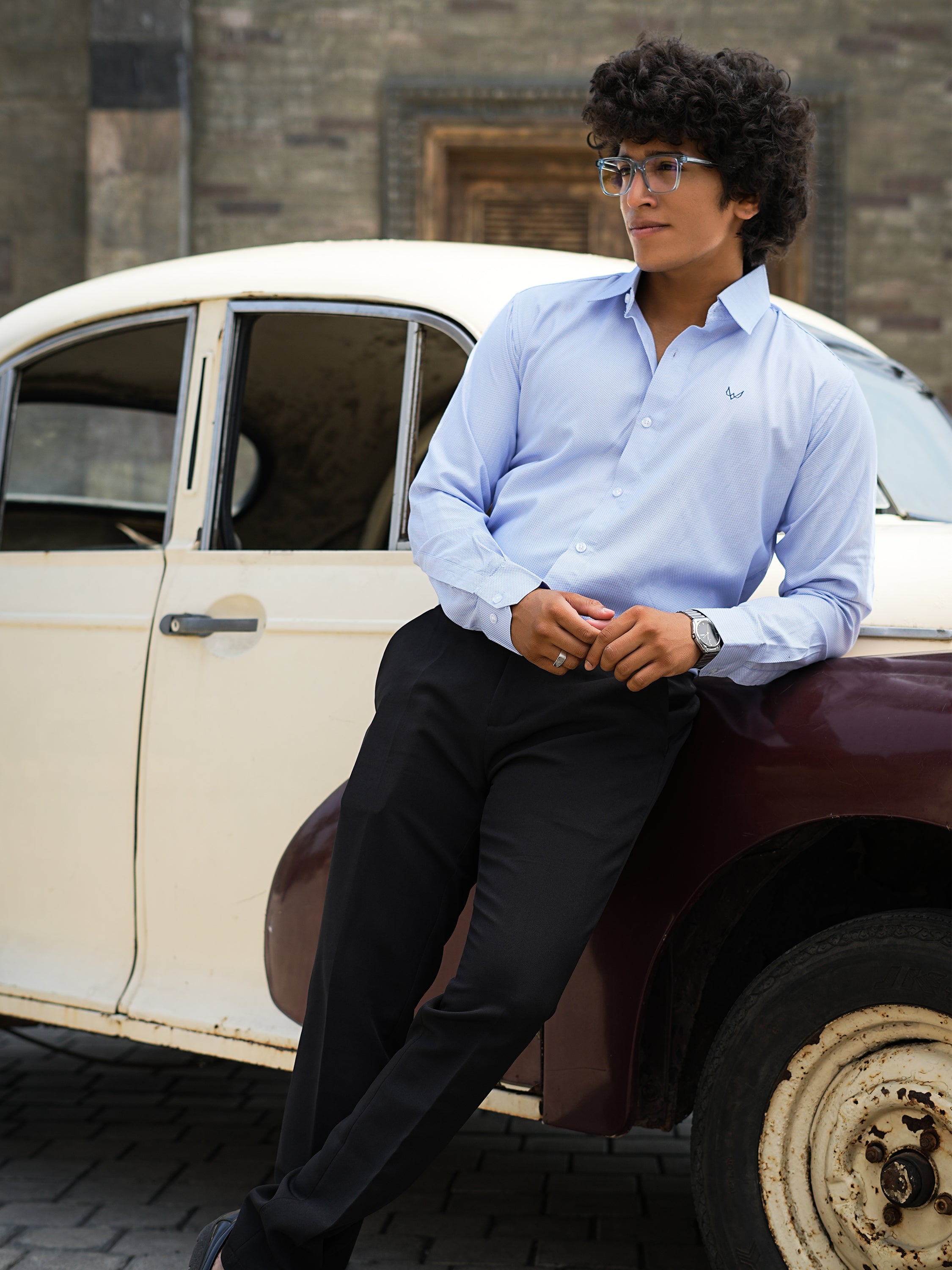 Sky Blue Textured Shirt