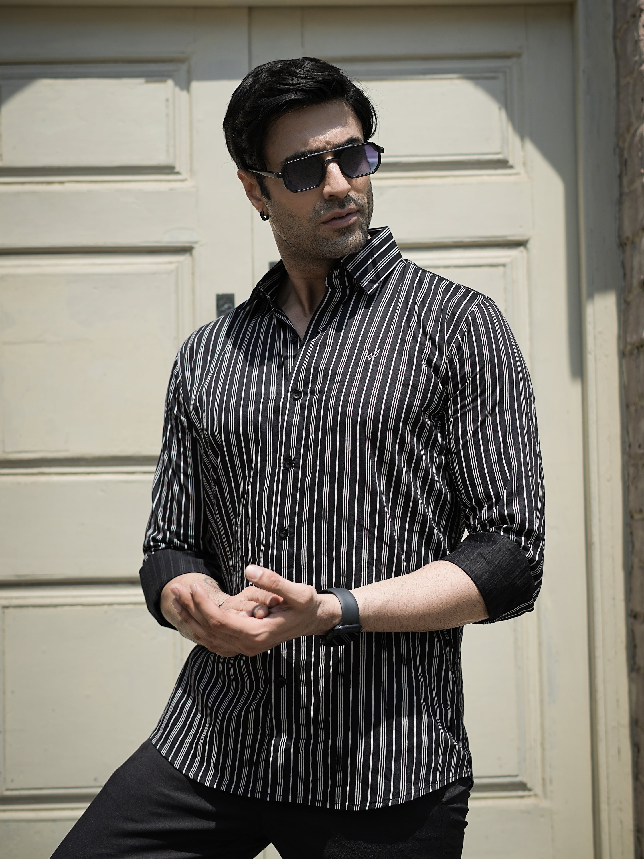 Black & White Striped Formal Shirt