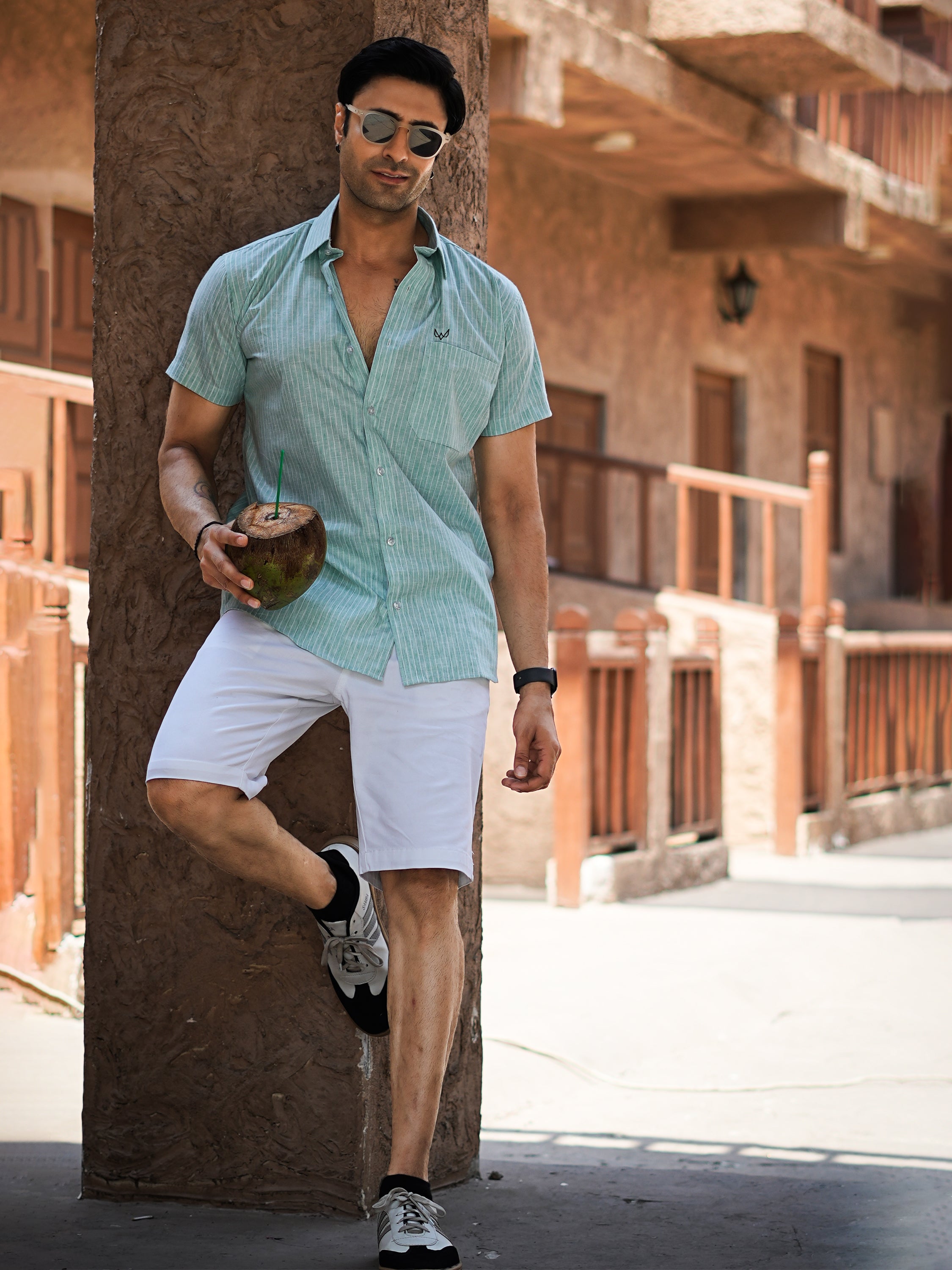 Mint Green Striped Shirt – Half Sleeve
