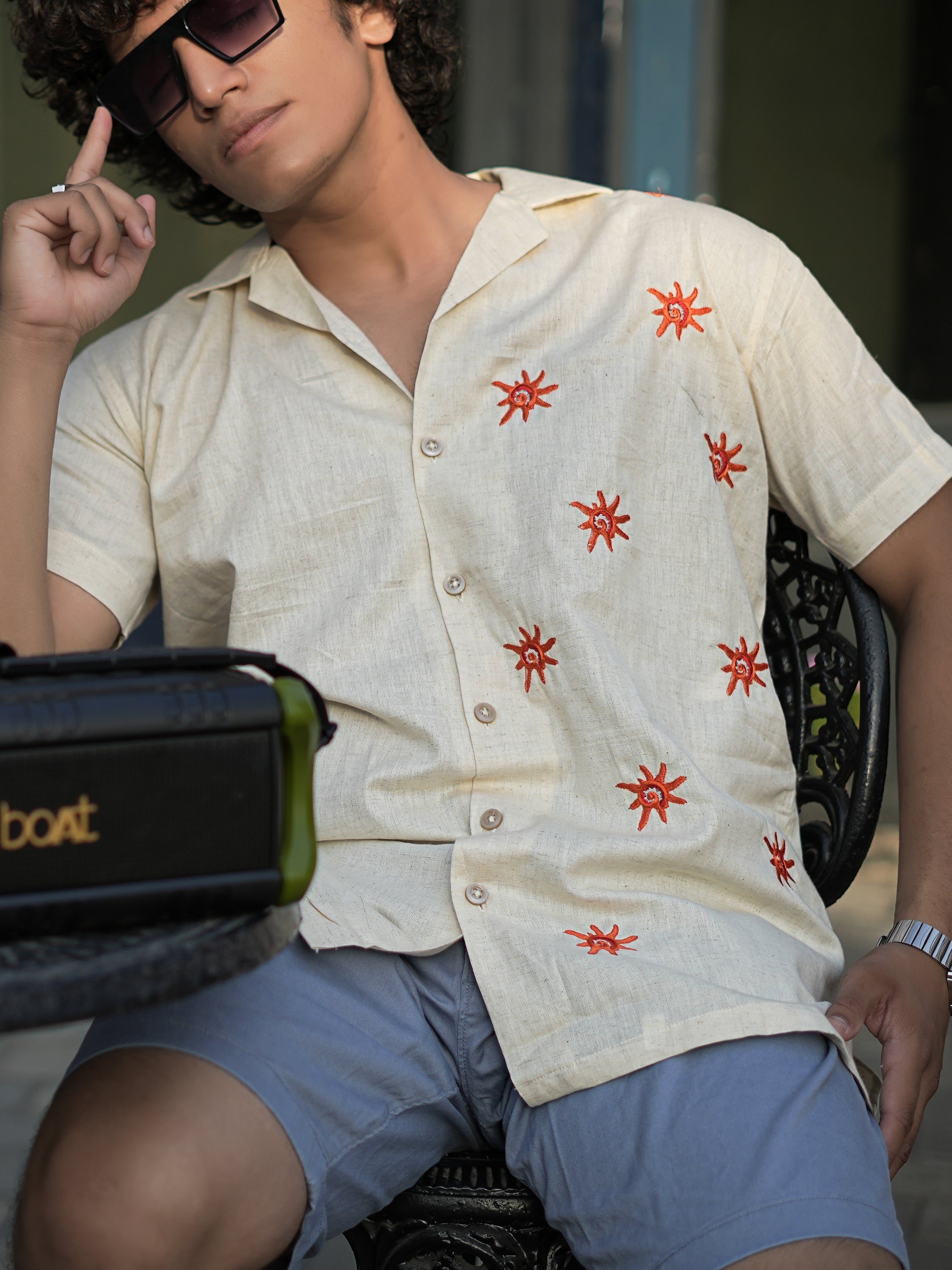 Seashell Breeze Embroidery Linen Shirt