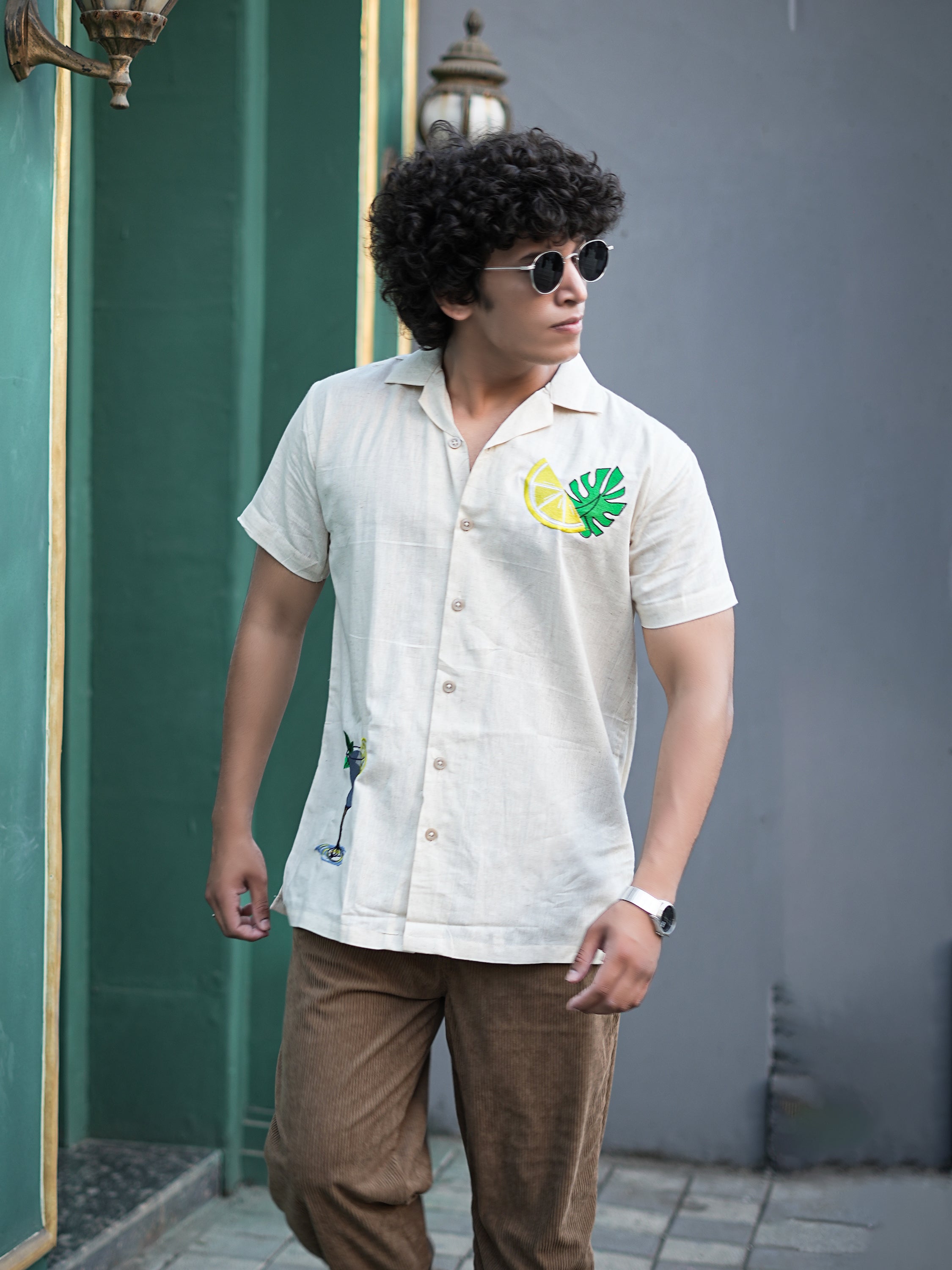 Cocktail Hour Summer Embroidery Linen Shirt