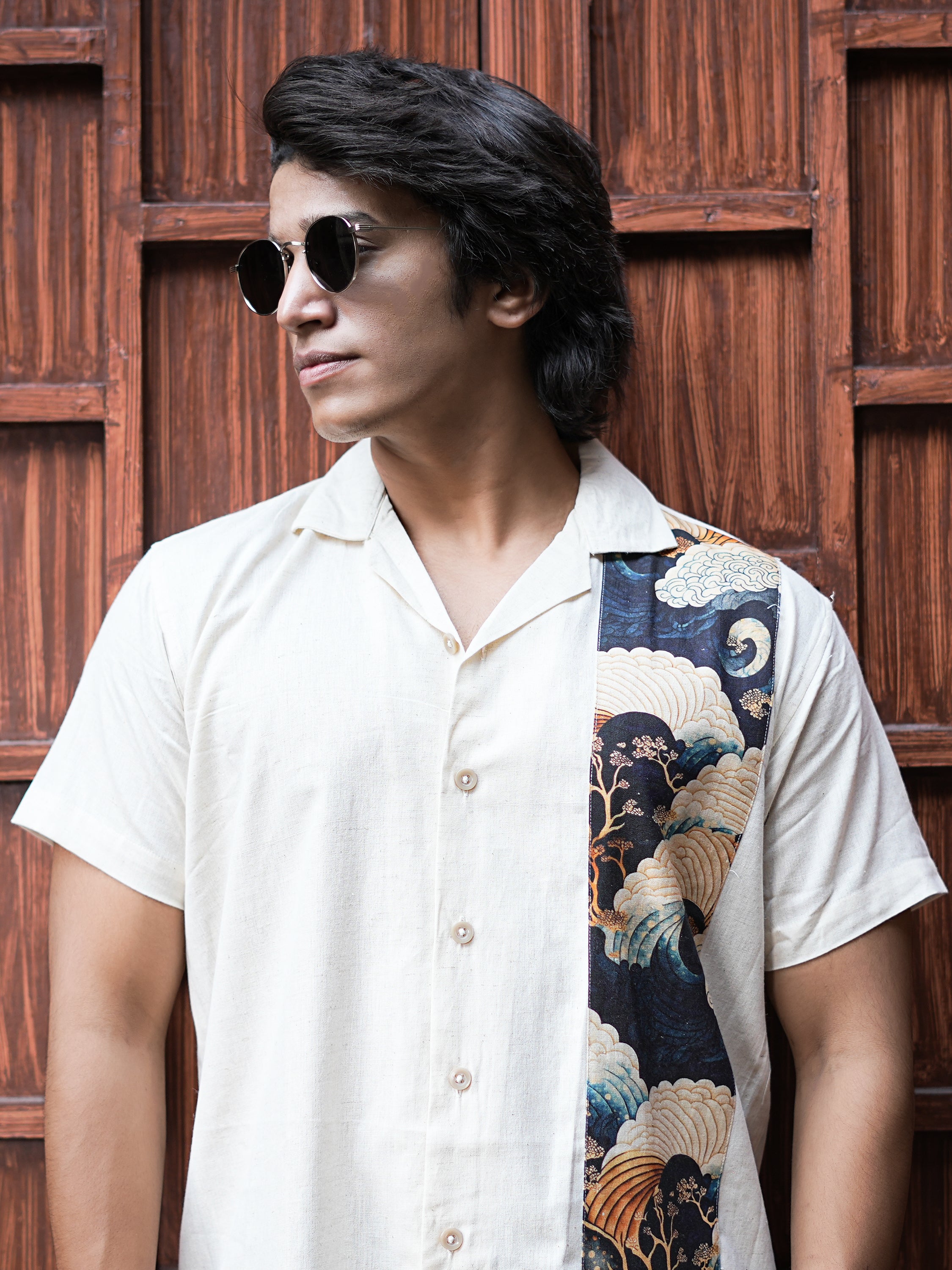 Ocean Current Panel Linen Shirt