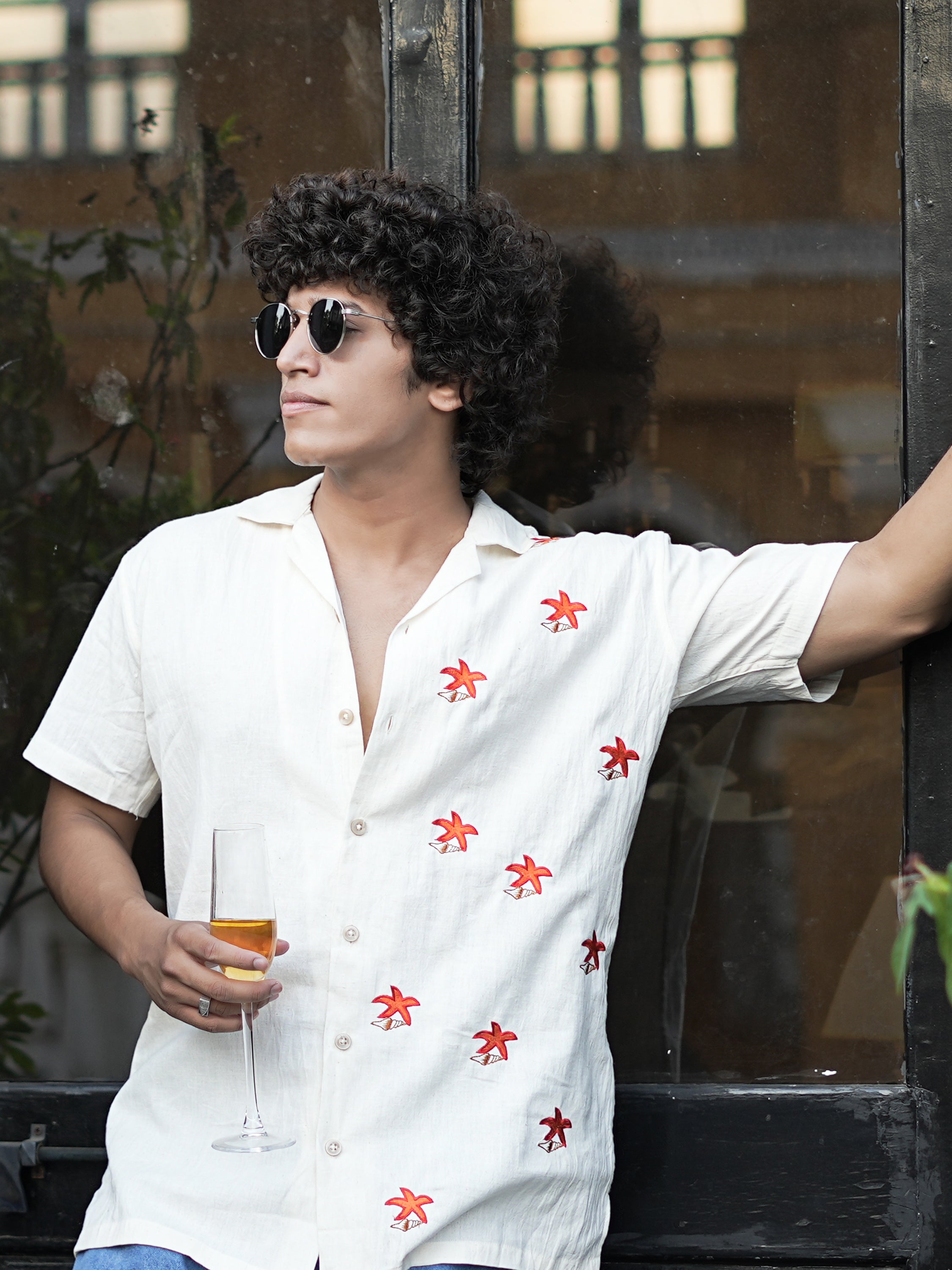 Starfish Embroidery Linen Shirt
