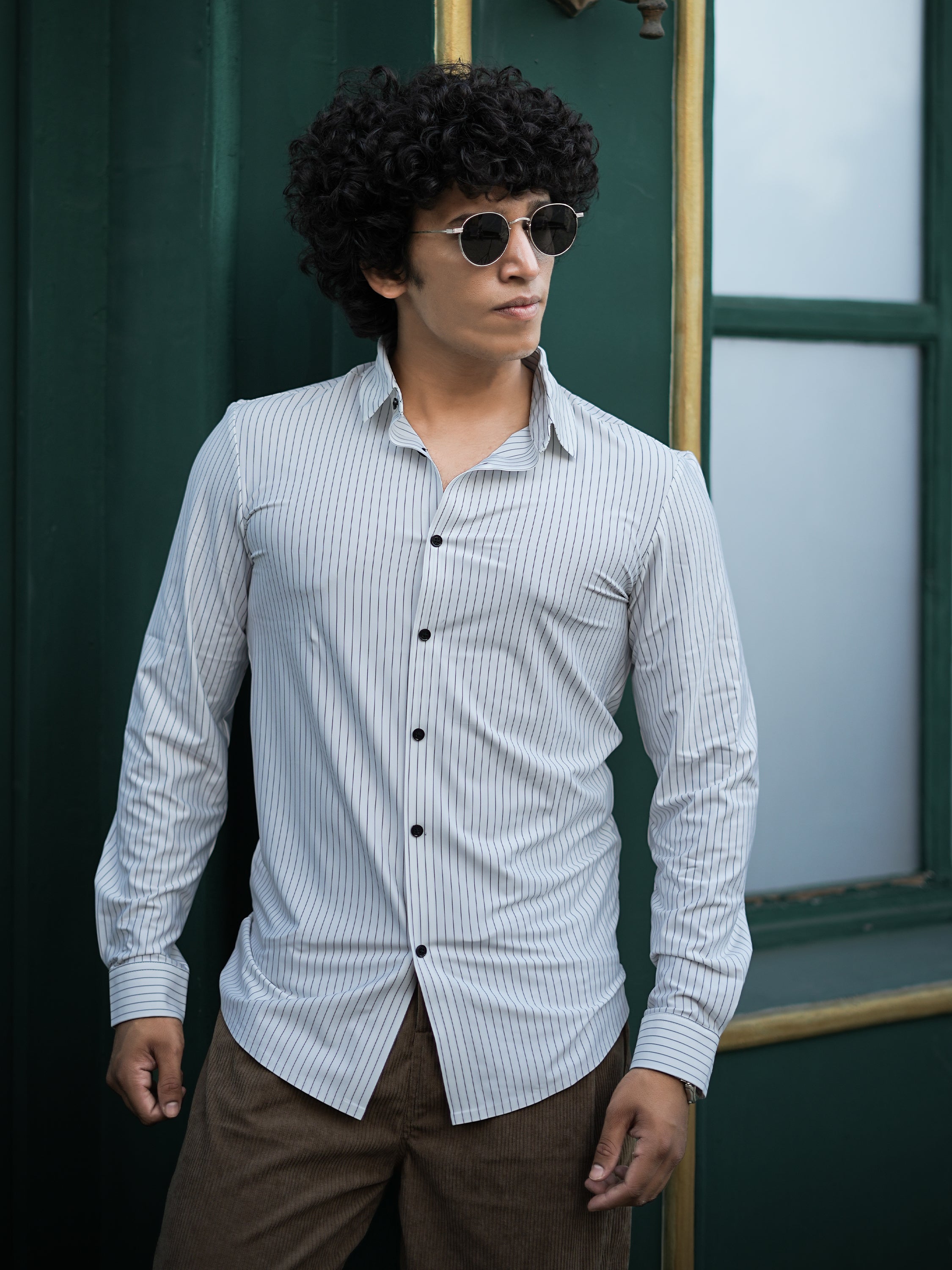 Stitchless White Pinstripe Shirt