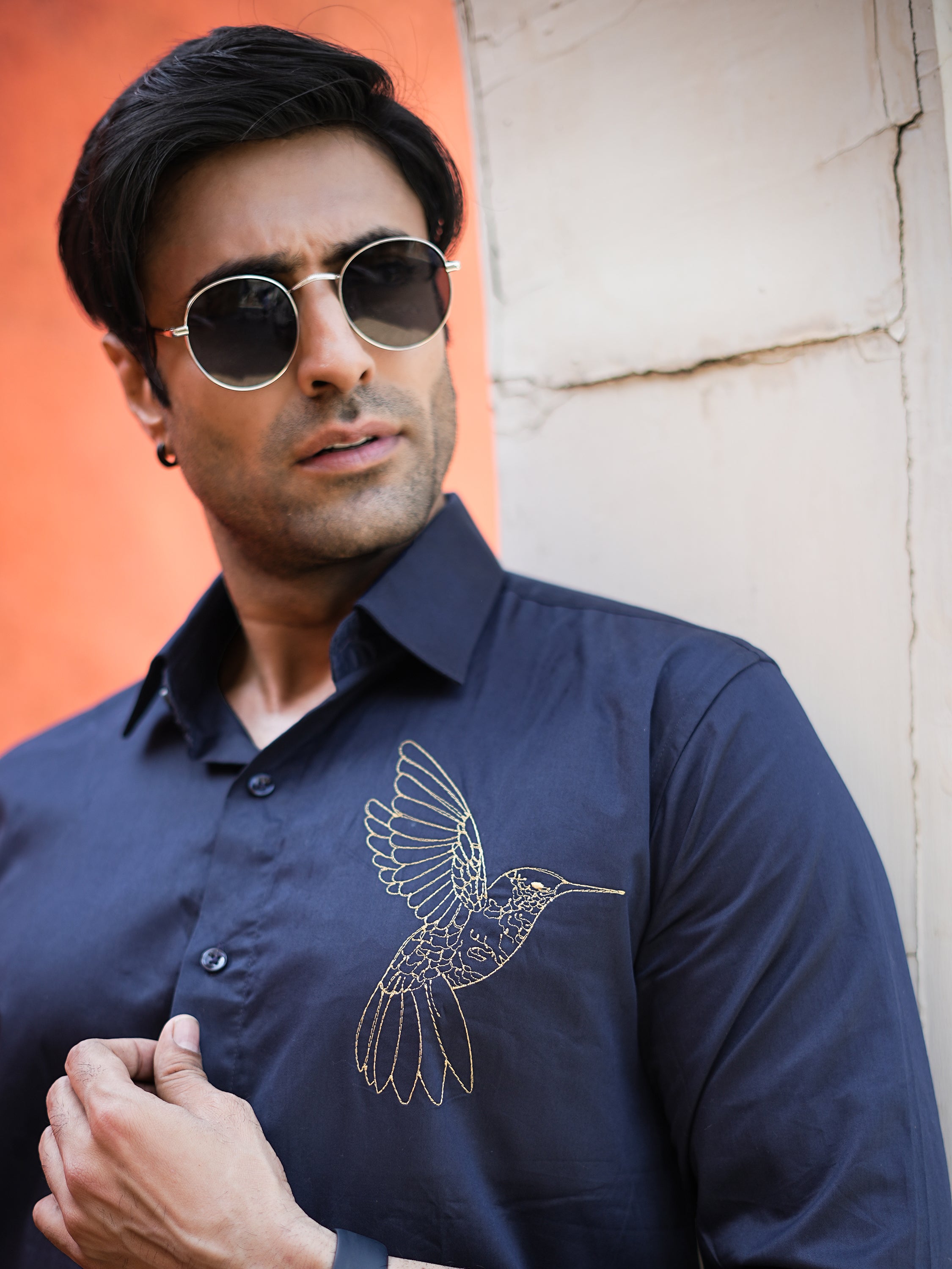 Dark Blue Hummingbird Shirt