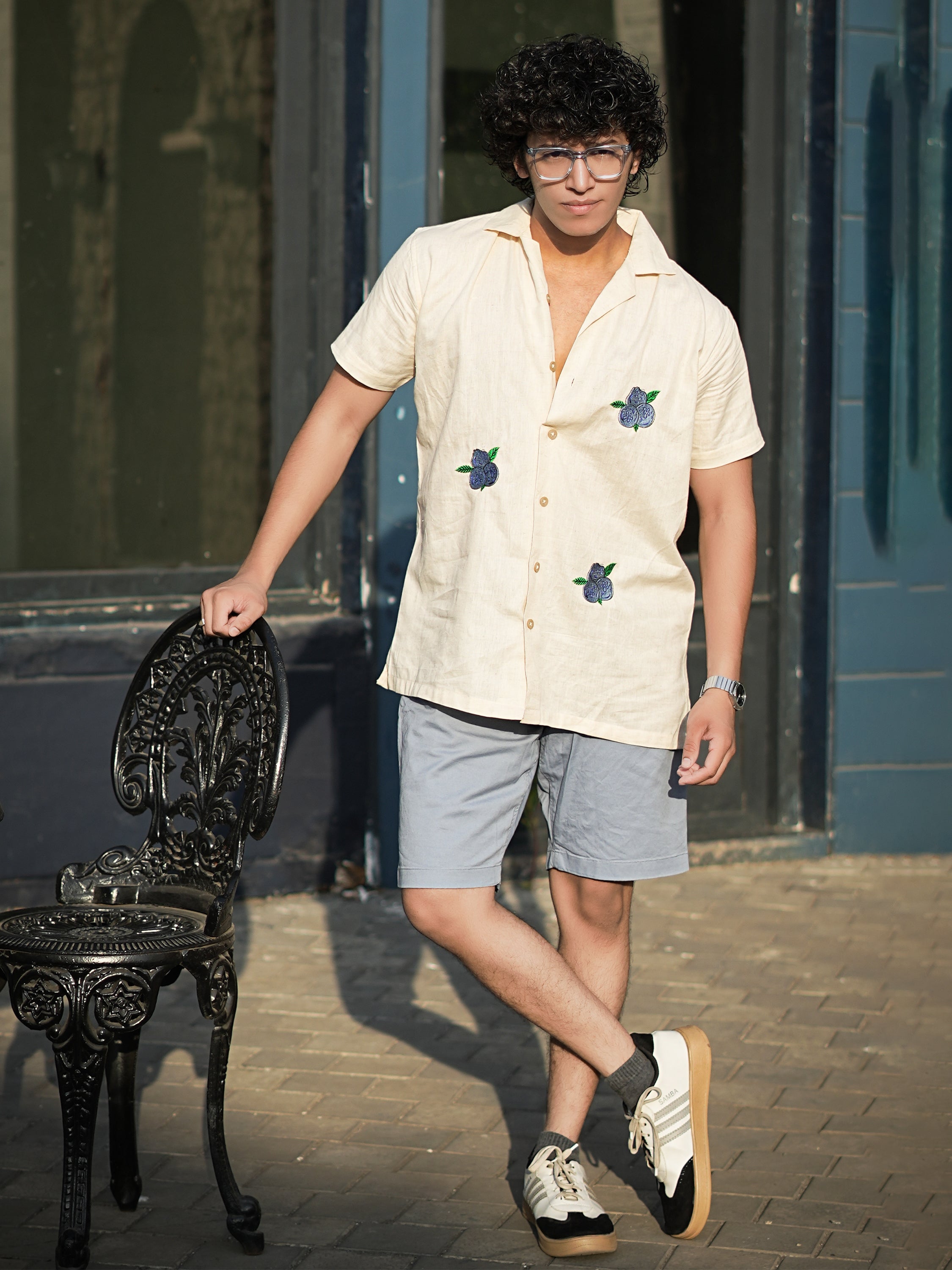 Blueberry Breeze Embroidery Linen Shirt