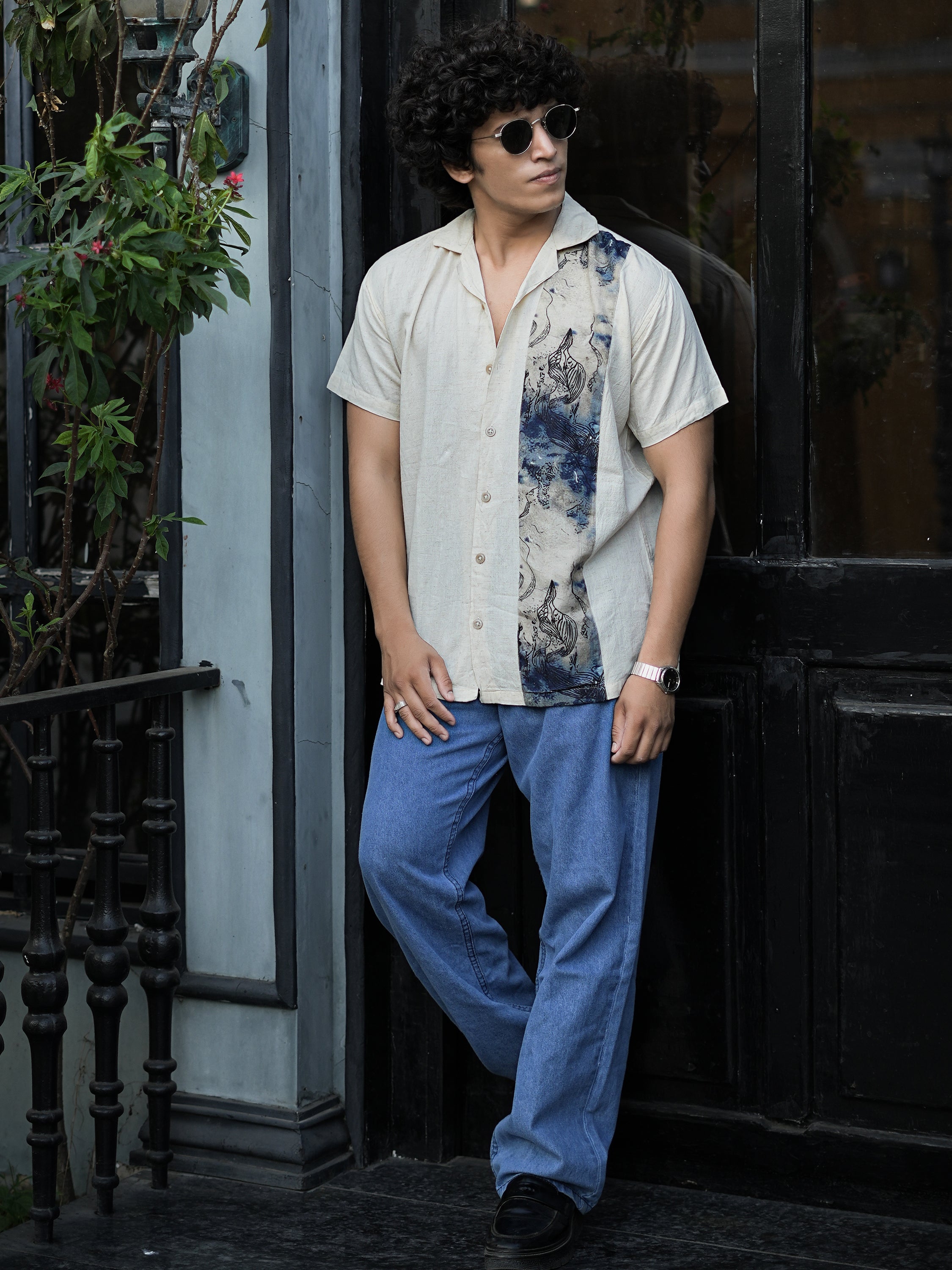 Abstract Ink Panel Linen Shirt