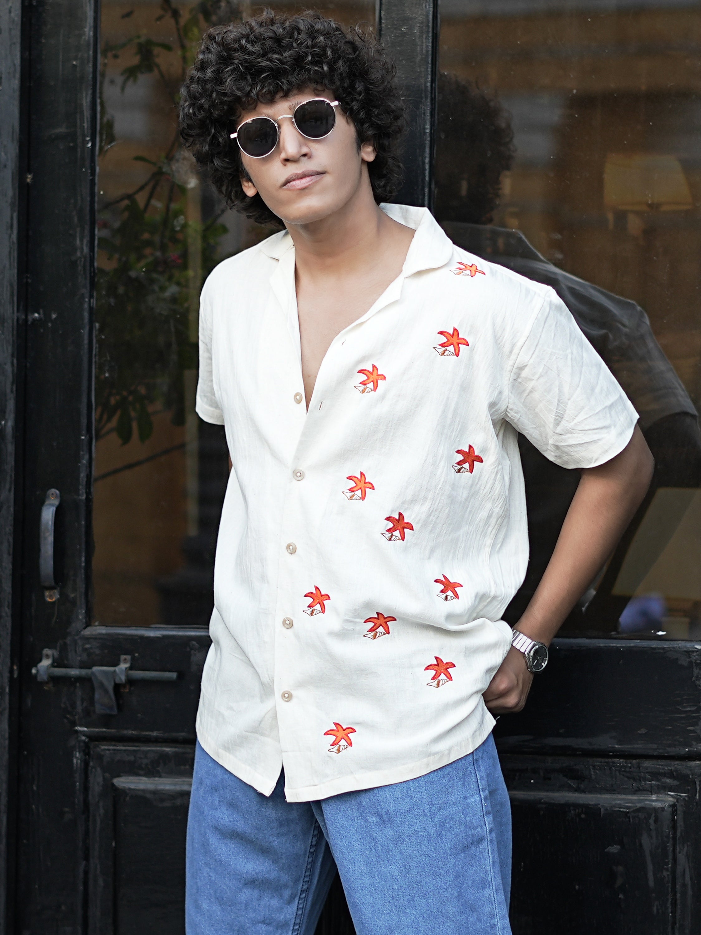 Starfish Embroidery Linen Shirt