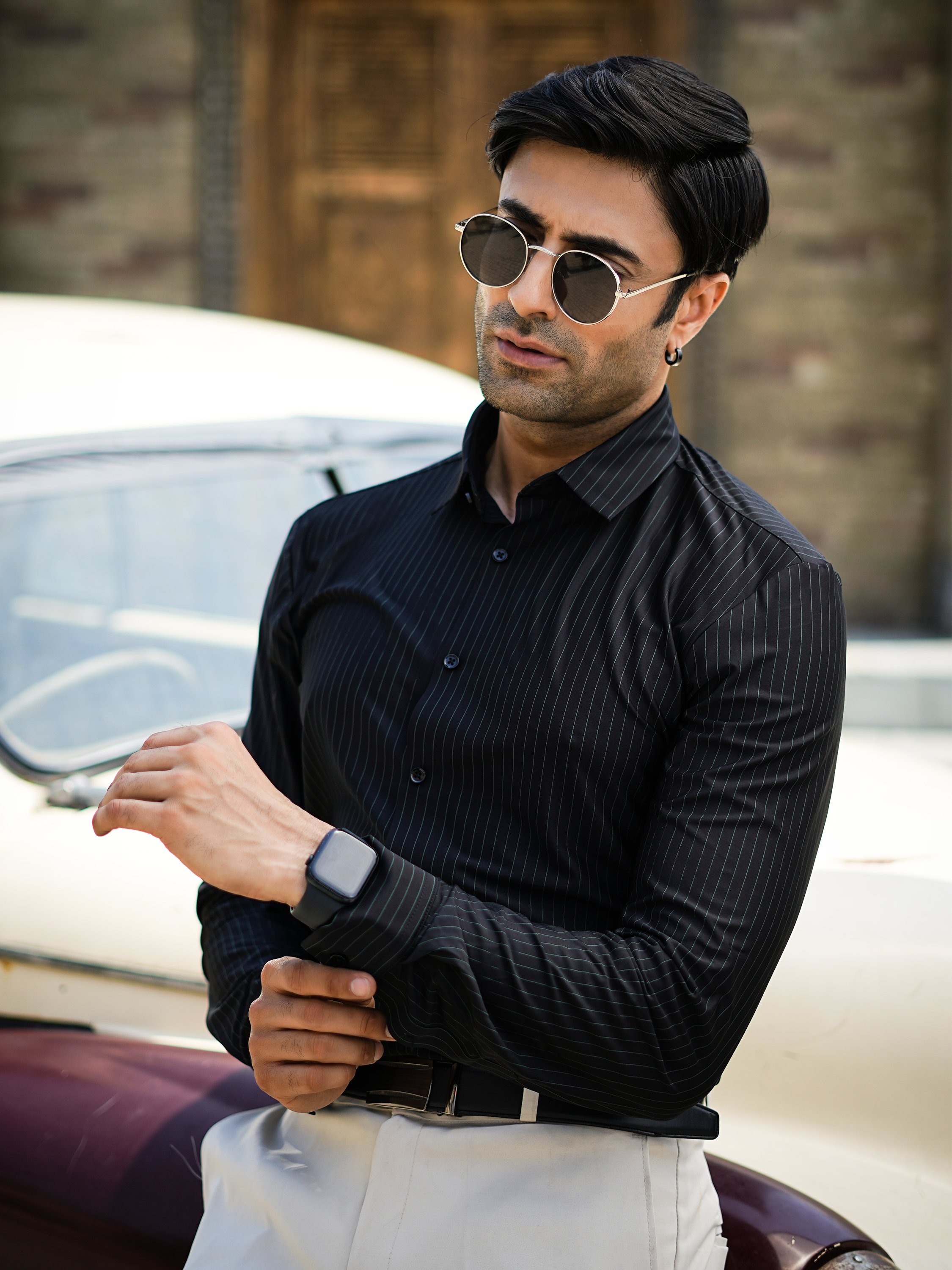Stitchless Charcoal Black Pinstripe Shirt