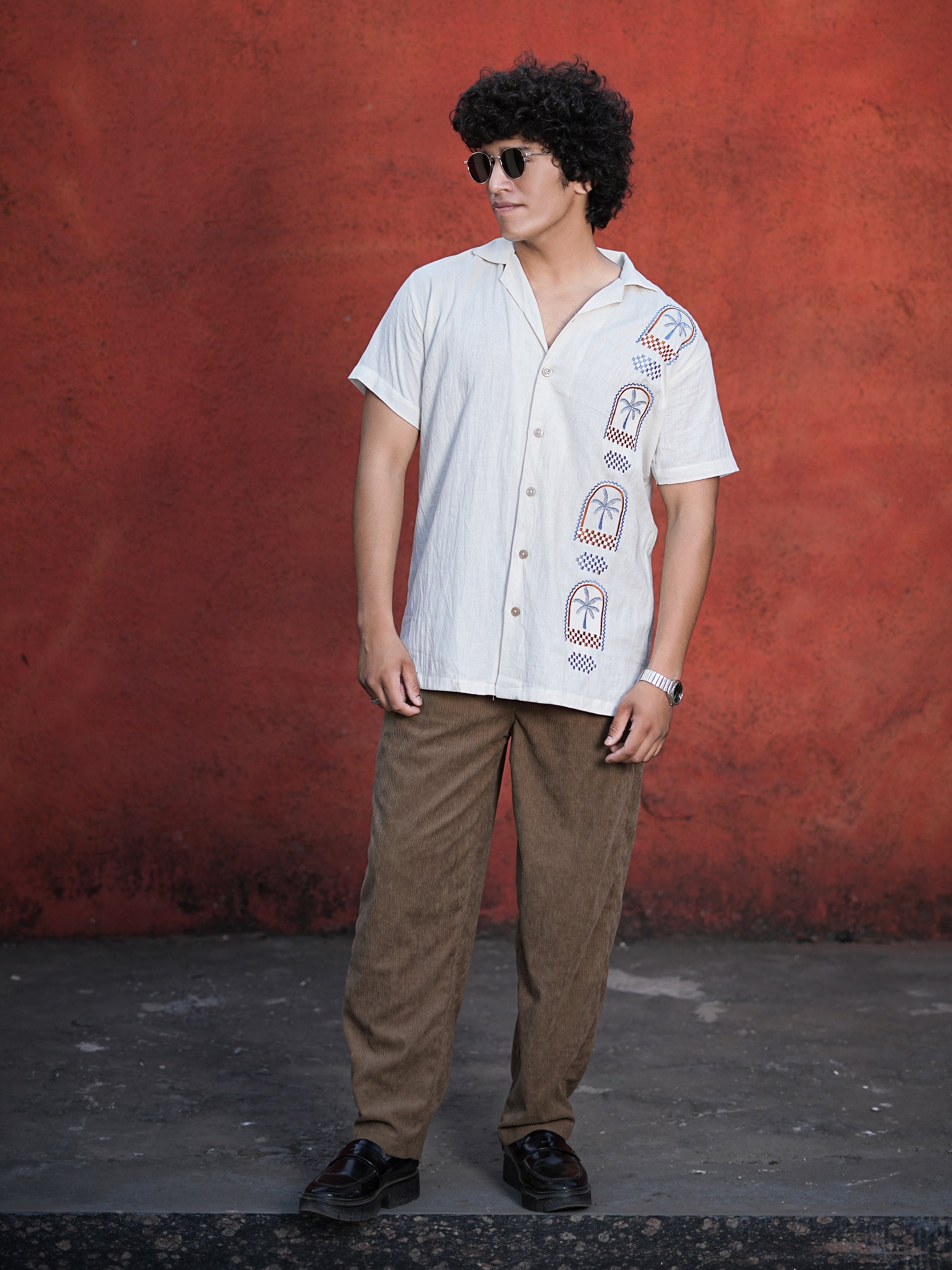 Palm Paradise Embroidery Linen Shirt