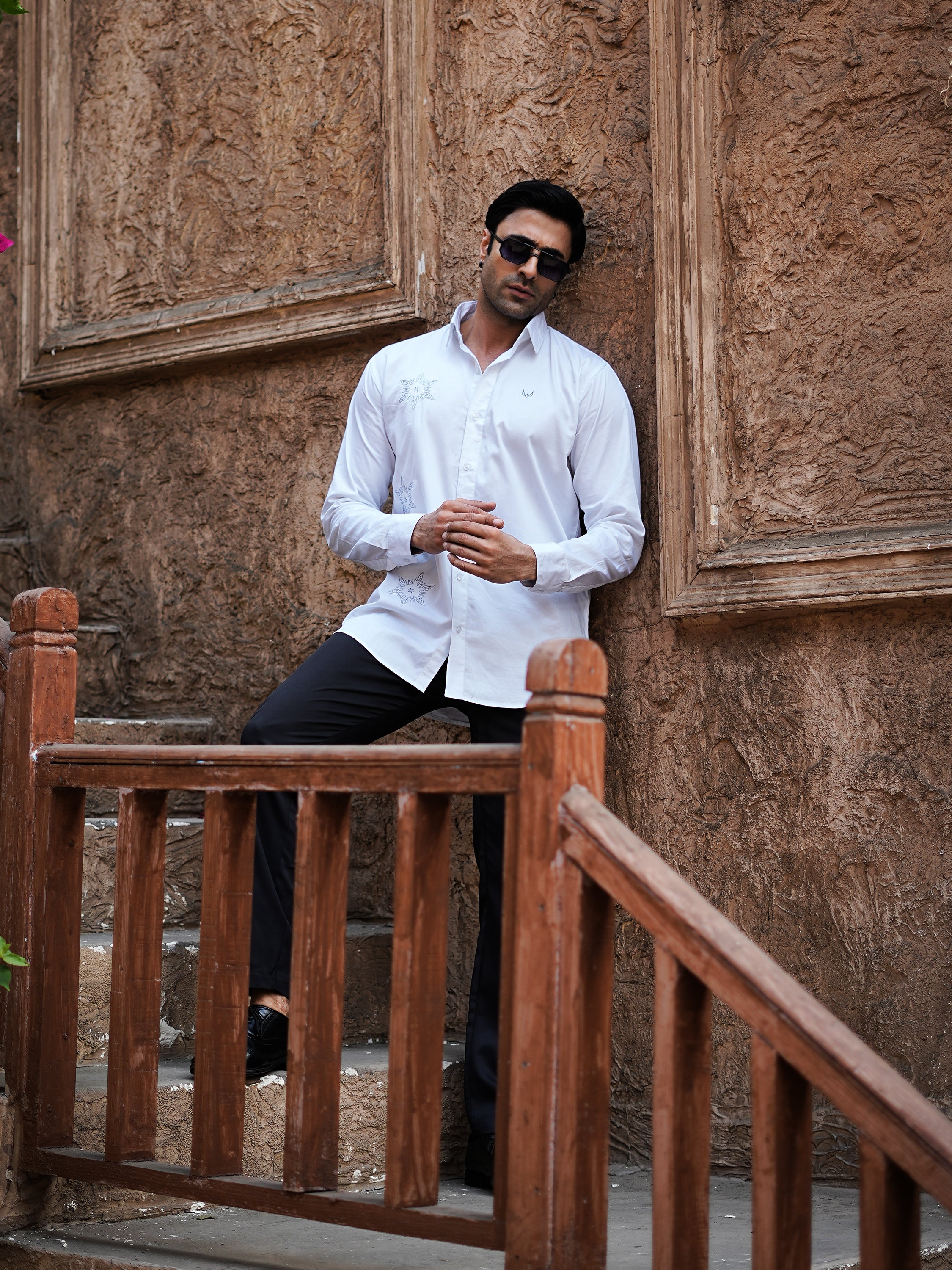 Embroidered Motif White Shirt