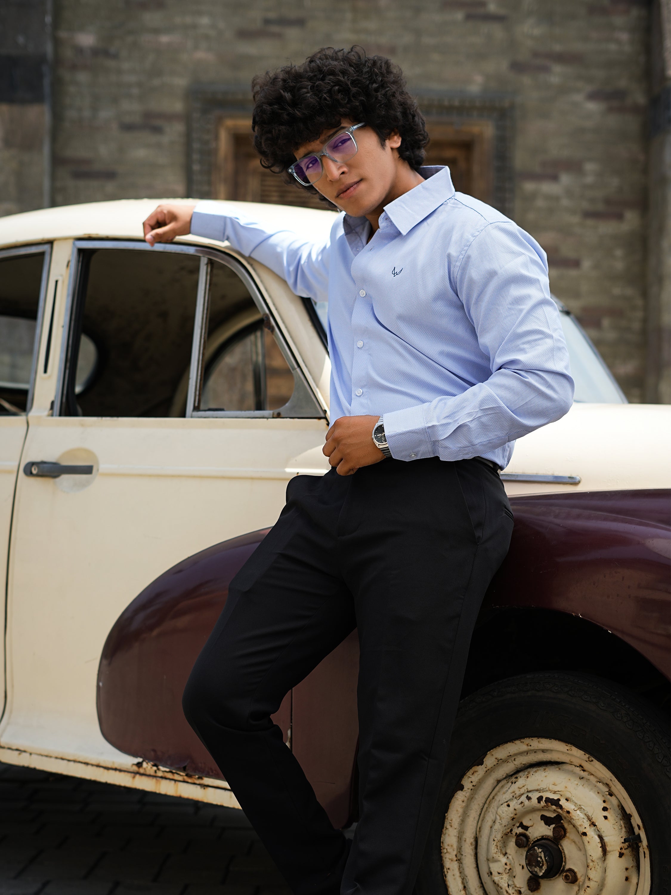 Sky Blue Textured Shirt