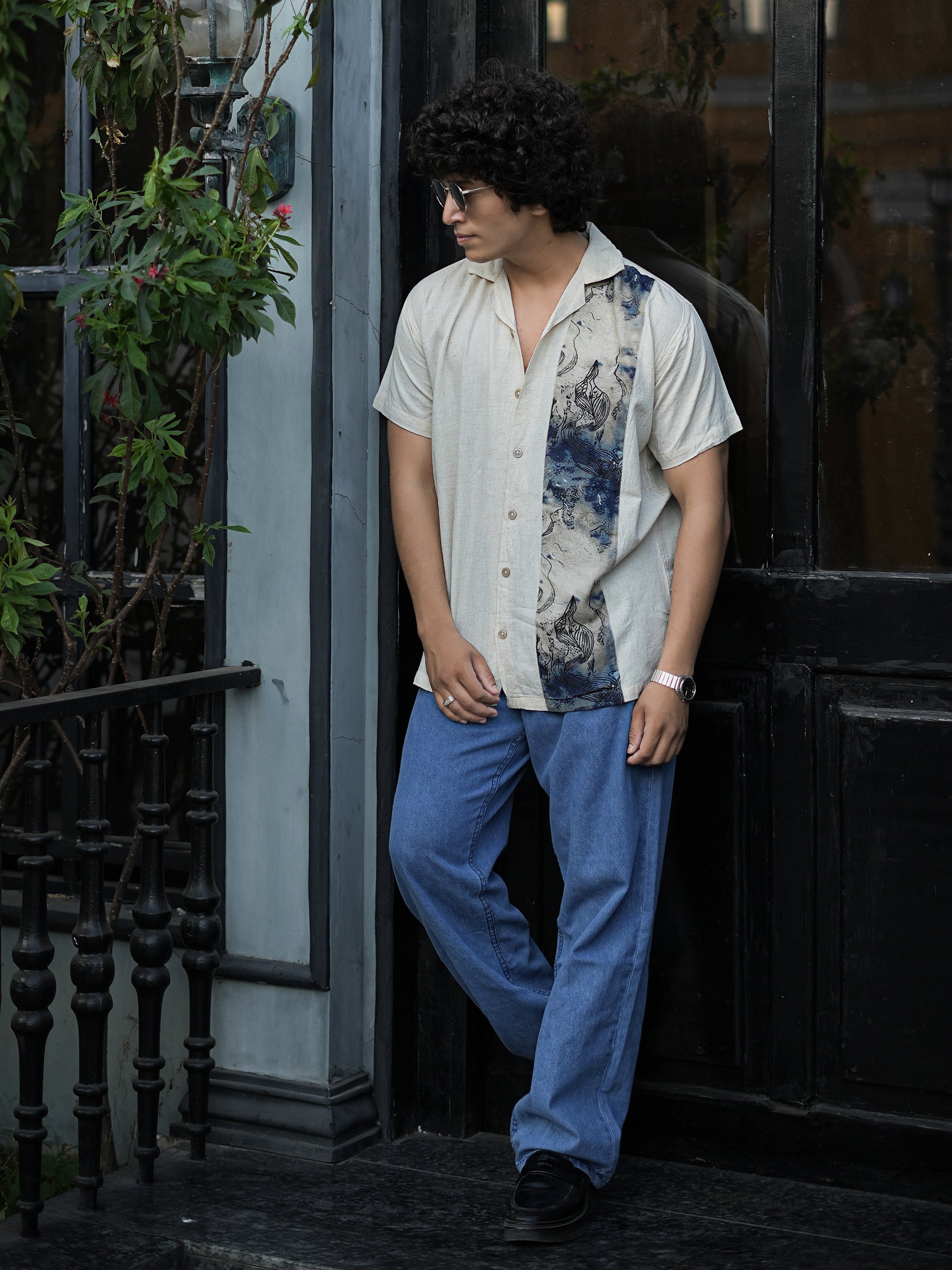 Abstract Ink Panel Linen Shirt