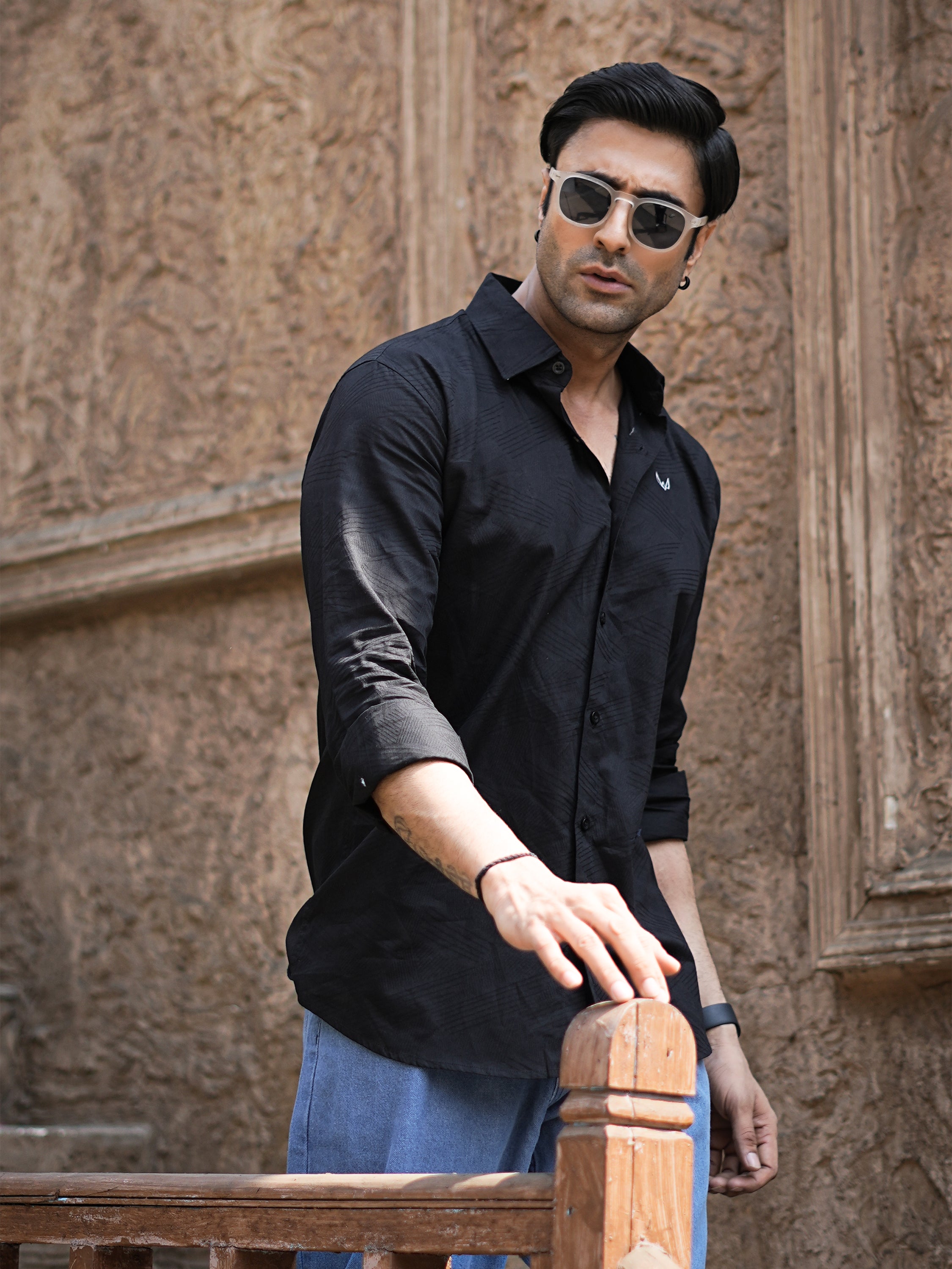 Textured Black Formal Shirt